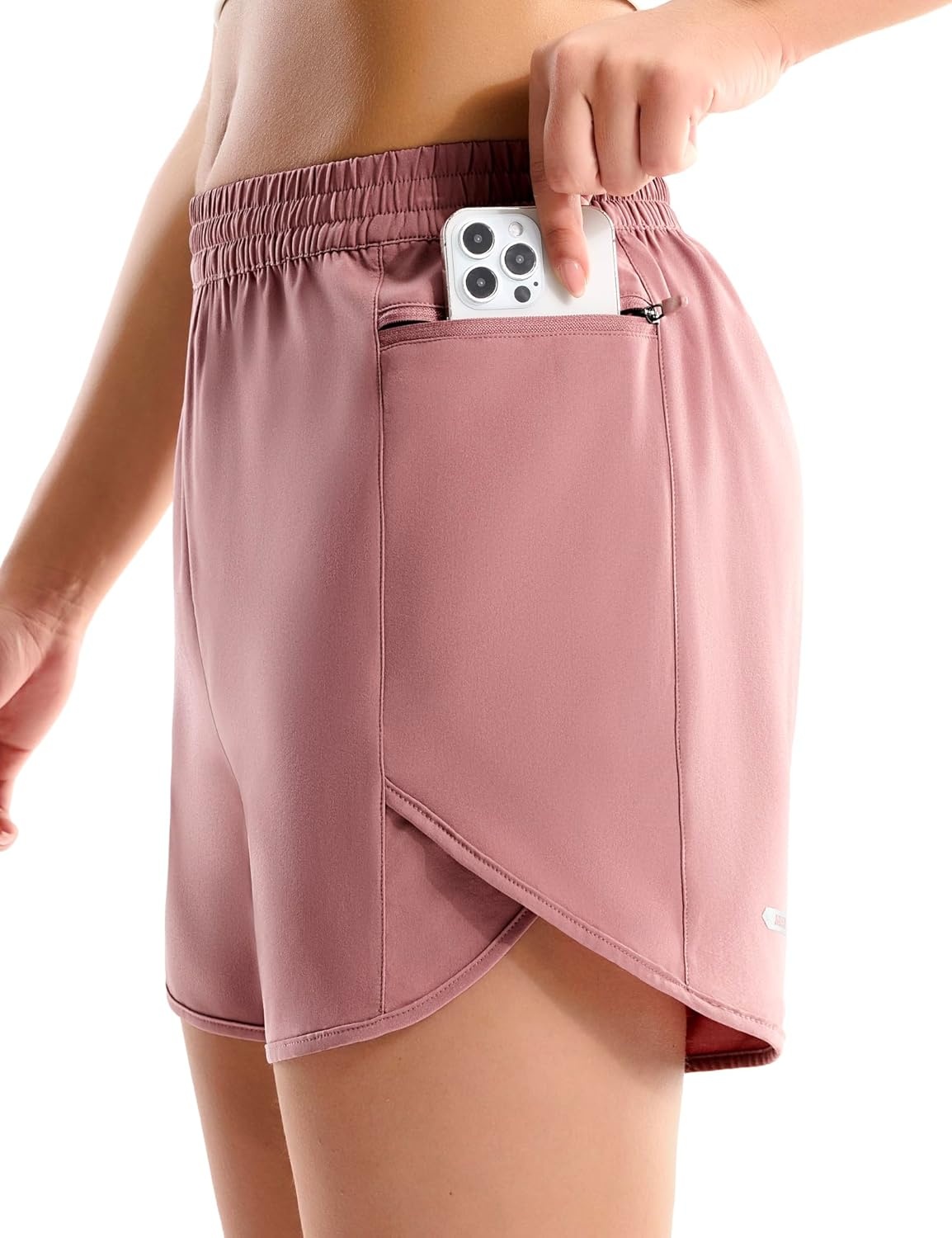 image:imageMIER Running Shorts for Women Quick Dry Athletic Sports Workout Active Dolphin Shorts with Zipper Pocket 4 Inch InseamDusty Pink