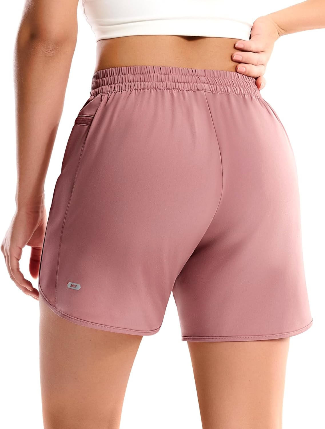 image:imageMIER Running Shorts for Women Quick Dry Athletic Sports Workout Active Dolphin Shorts with Zipper Pocket 4 Inch InseamDusty Pink