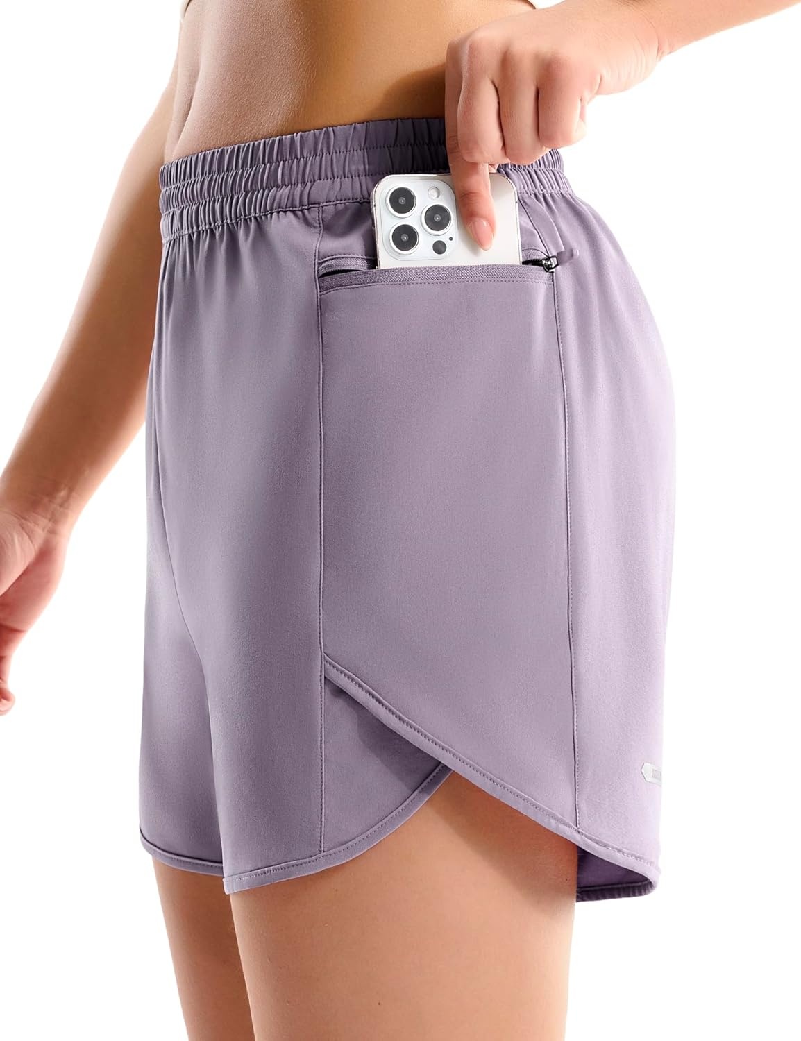 image:imageMIER Running Shorts for Women Quick Dry Athletic Sports Workout Active Dolphin Shorts with Zipper Pocket 4 Inch InseamLavender