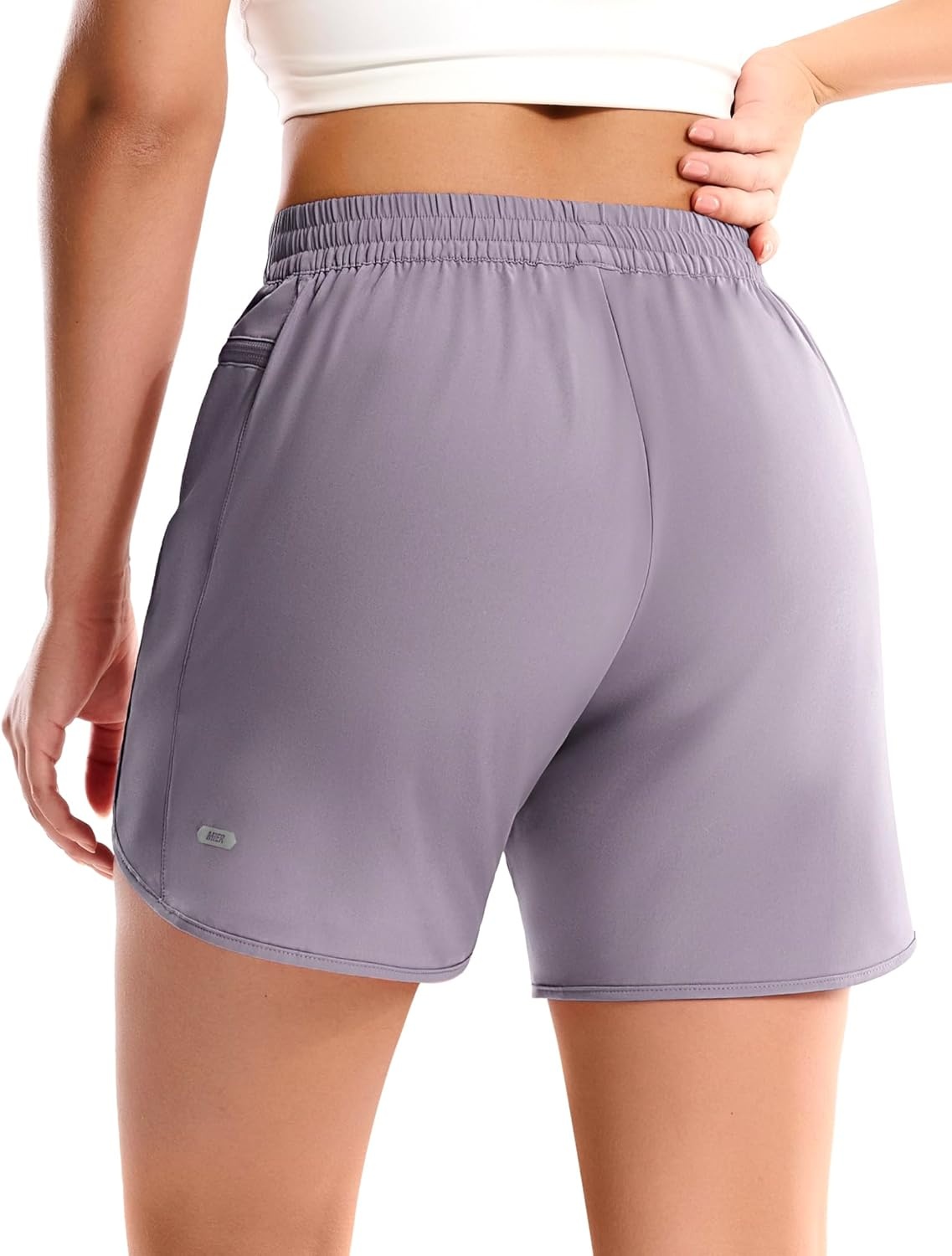 image:imageMIER Running Shorts for Women Quick Dry Athletic Sports Workout Active Dolphin Shorts with Zipper Pocket 4 Inch InseamLavender