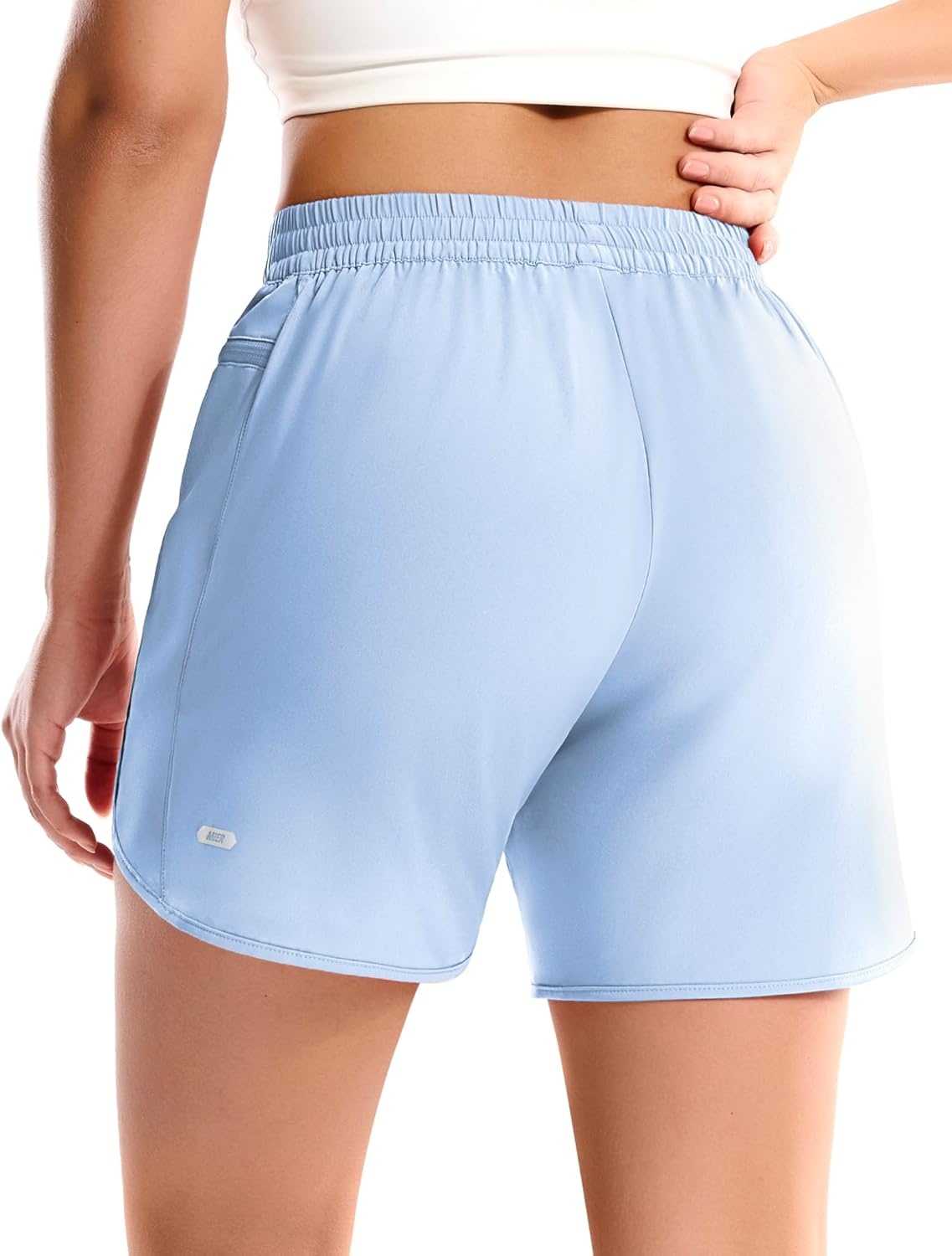 image:imageMIER Running Shorts for Women Quick Dry Athletic Sports Workout Active Dolphin Shorts with Zipper Pocket 4 Inch InseamLight Blue