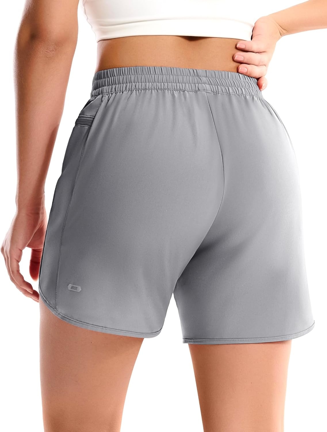 image:imageMIER Running Shorts for Women Quick Dry Athletic Sports Workout Active Dolphin Shorts with Zipper Pocket 4 Inch InseamLight Gery