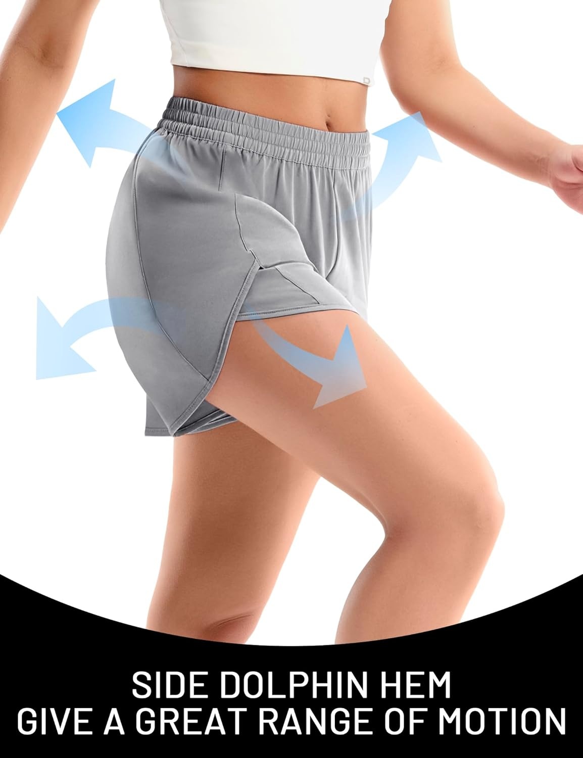 image:imageMIER Running Shorts for Women Quick Dry Athletic Sports Workout Active Dolphin Shorts with Zipper Pocket 4 Inch InseamLight Gery