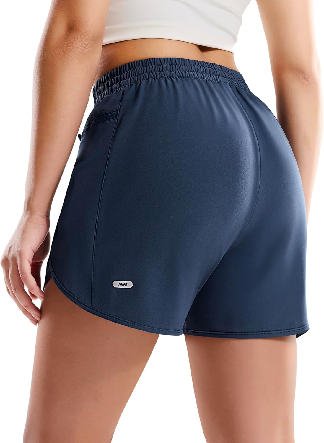 image:imageMIER Running Shorts for Women Quick Dry Athletic Sports Workout Active Dolphin Shorts with Zipper Pocket 4 Inch InseamNavy
