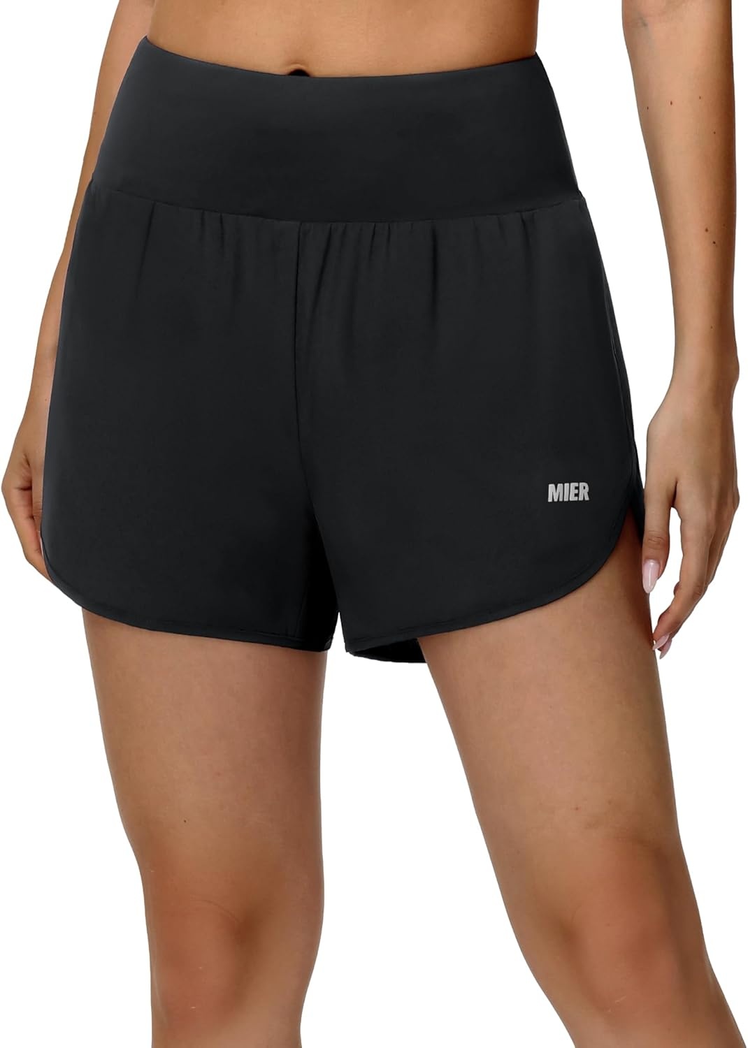 image:imageMIER Womens 2in1 Athletic Running Shorts with Pockets 3 High Waisted Quick Dry Active Exercise Shorts with Mesh LinerBlack