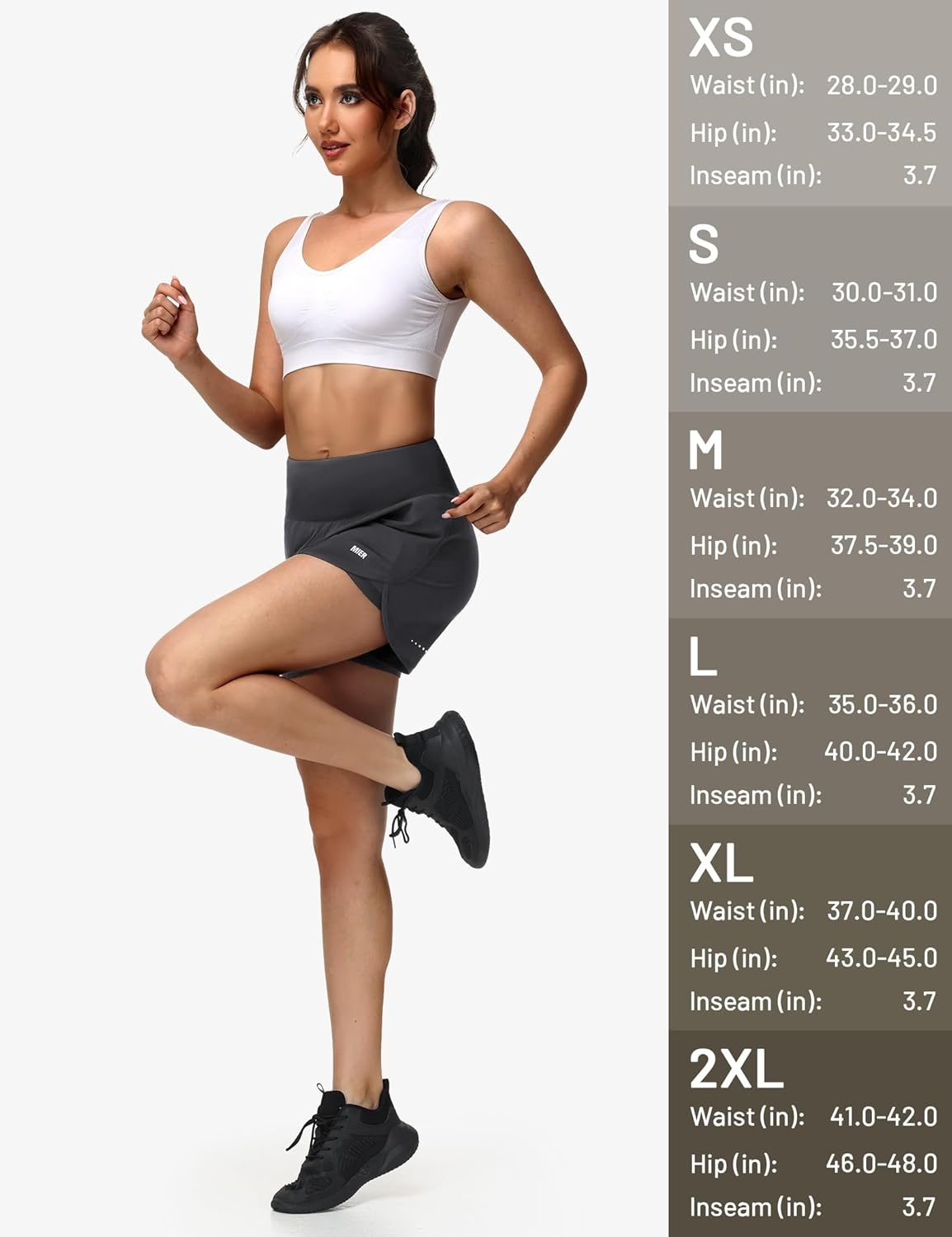 image:imageMIER Womens 2in1 Athletic Running Shorts with Pockets 3 High Waisted Quick Dry Active Exercise Shorts with Mesh LinerDark Grey
