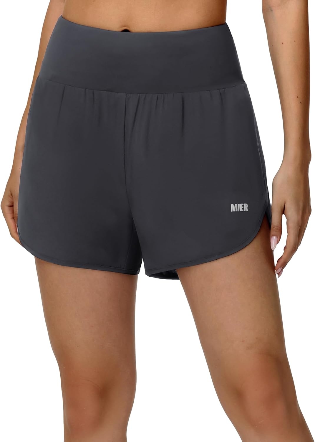 image:imageMIER Womens 2in1 Athletic Running Shorts with Pockets 3 High Waisted Quick Dry Active Exercise Shorts with Mesh LinerDark Grey