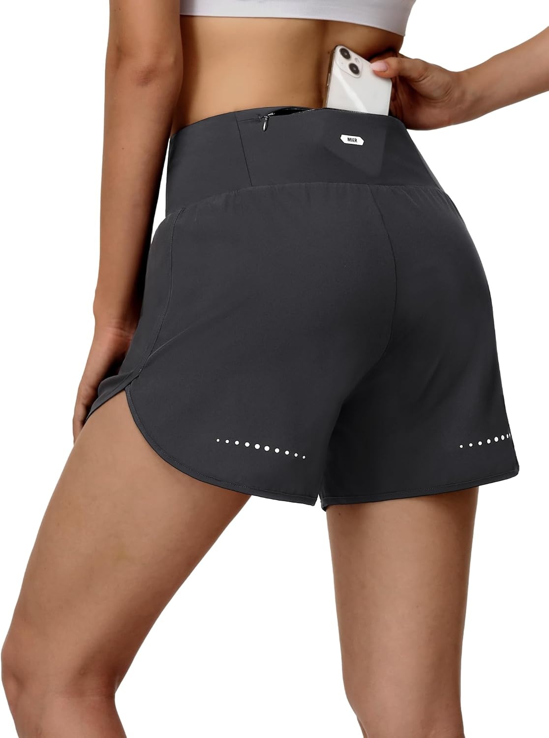 image:imageMIER Womens 2in1 Athletic Running Shorts with Pockets 3 High Waisted Quick Dry Active Exercise Shorts with Mesh LinerDark Grey