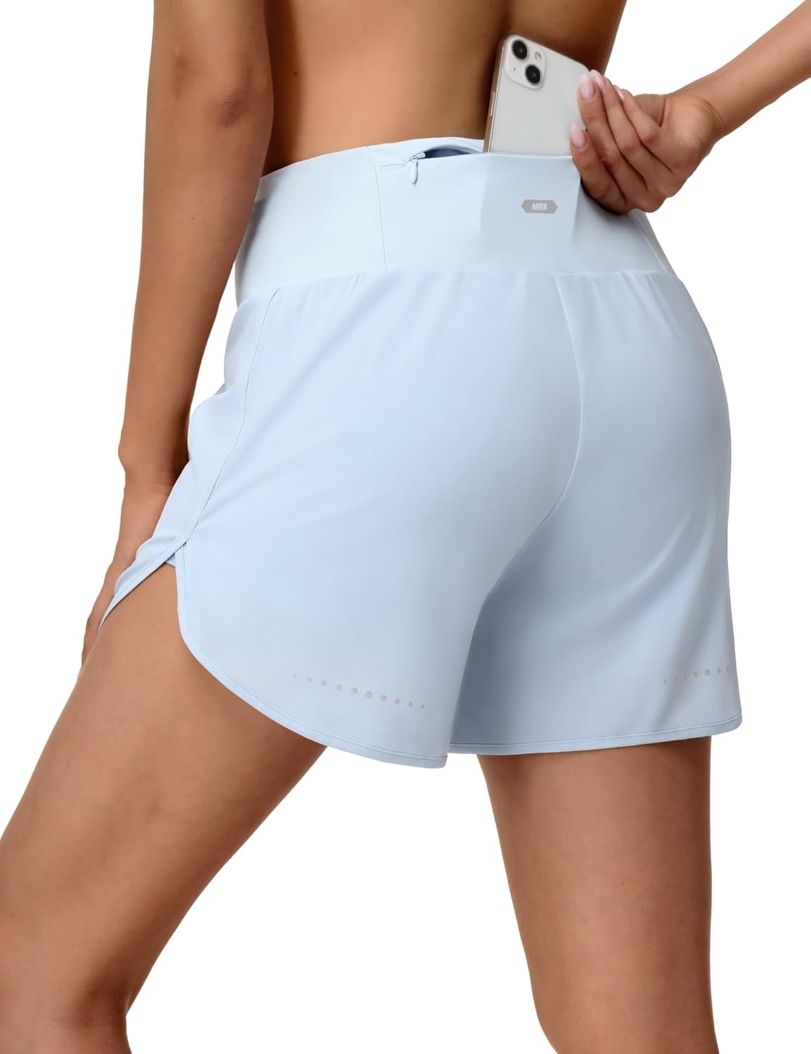 image:imageMIER Womens 2in1 Athletic Running Shorts with Pockets 3 High Waisted Quick Dry Active Exercise Shorts with Mesh LinerLight Blue