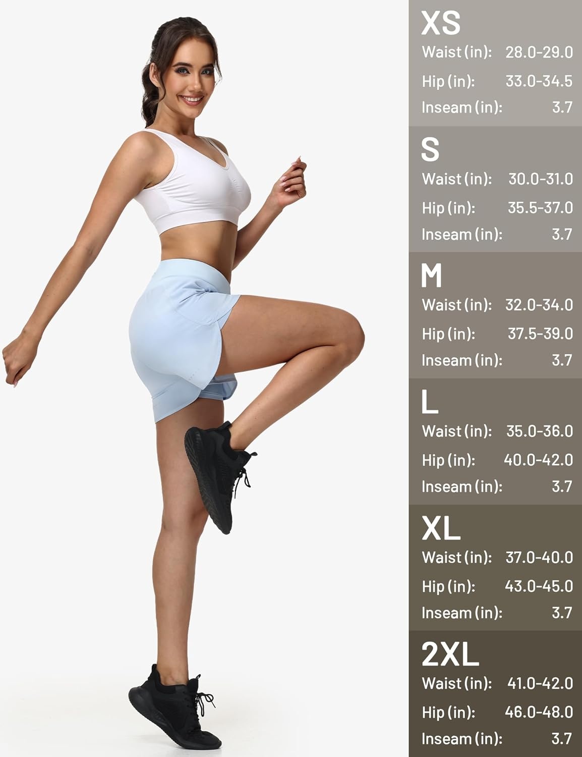 image:imageMIER Womens 2in1 Athletic Running Shorts with Pockets 3 High Waisted Quick Dry Active Exercise Shorts with Mesh LinerLight Blue
