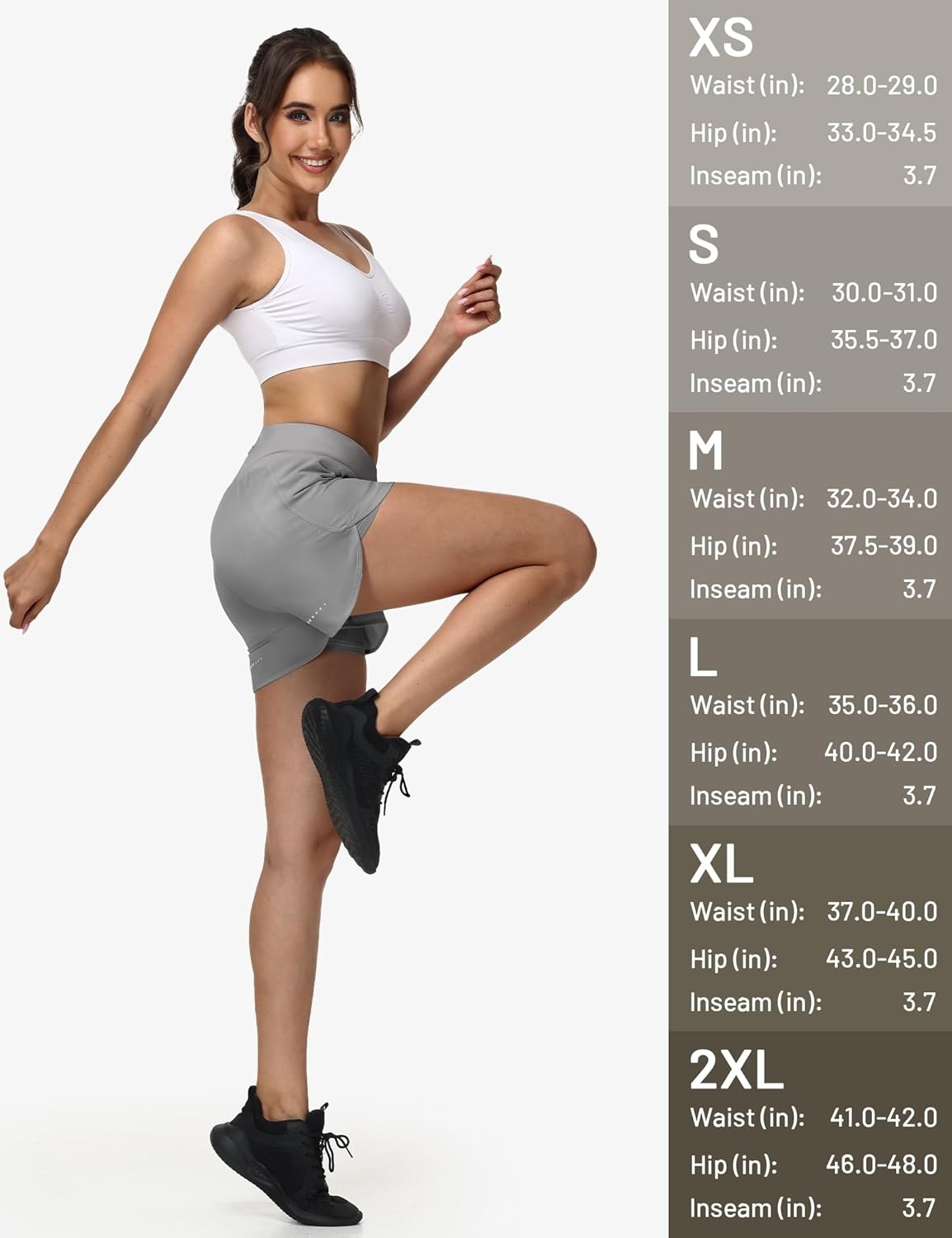 image:imageMIER Womens 2in1 Athletic Running Shorts with Pockets 3 High Waisted Quick Dry Active Exercise Shorts with Mesh LinerLight Grey