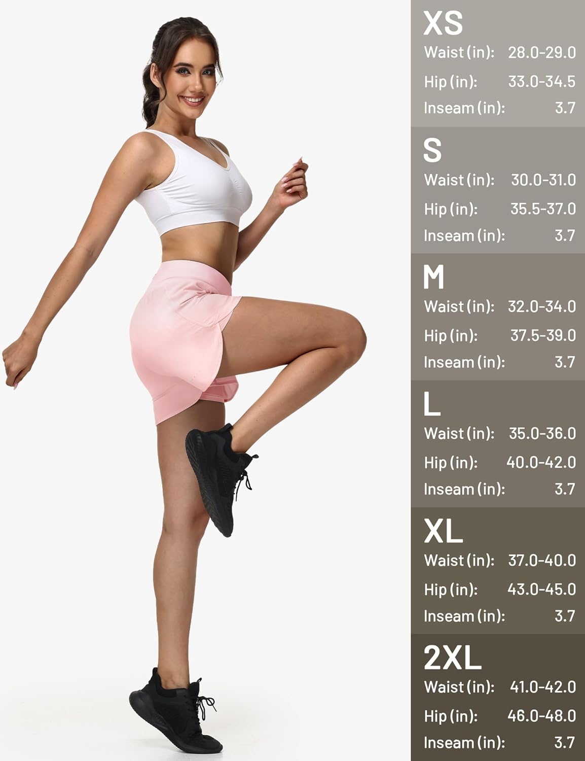 image:imageMIER Womens 2in1 Athletic Running Shorts with Pockets 3 High Waisted Quick Dry Active Exercise Shorts with Mesh LinerLight Pink