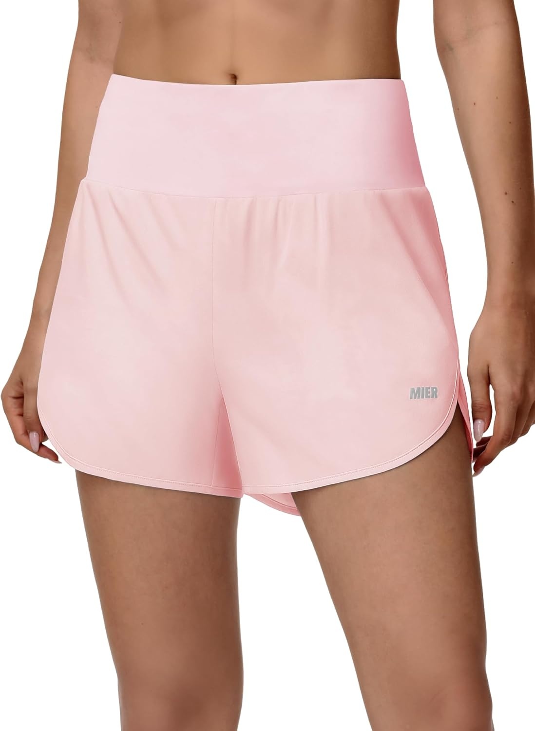 image:imageMIER Womens 2in1 Athletic Running Shorts with Pockets 3 High Waisted Quick Dry Active Exercise Shorts with Mesh LinerLight Pink