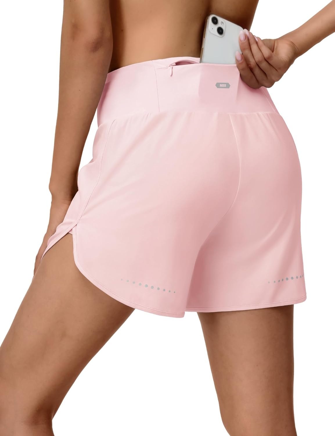 image:imageMIER Womens 2in1 Athletic Running Shorts with Pockets 3 High Waisted Quick Dry Active Exercise Shorts with Mesh LinerLight Pink