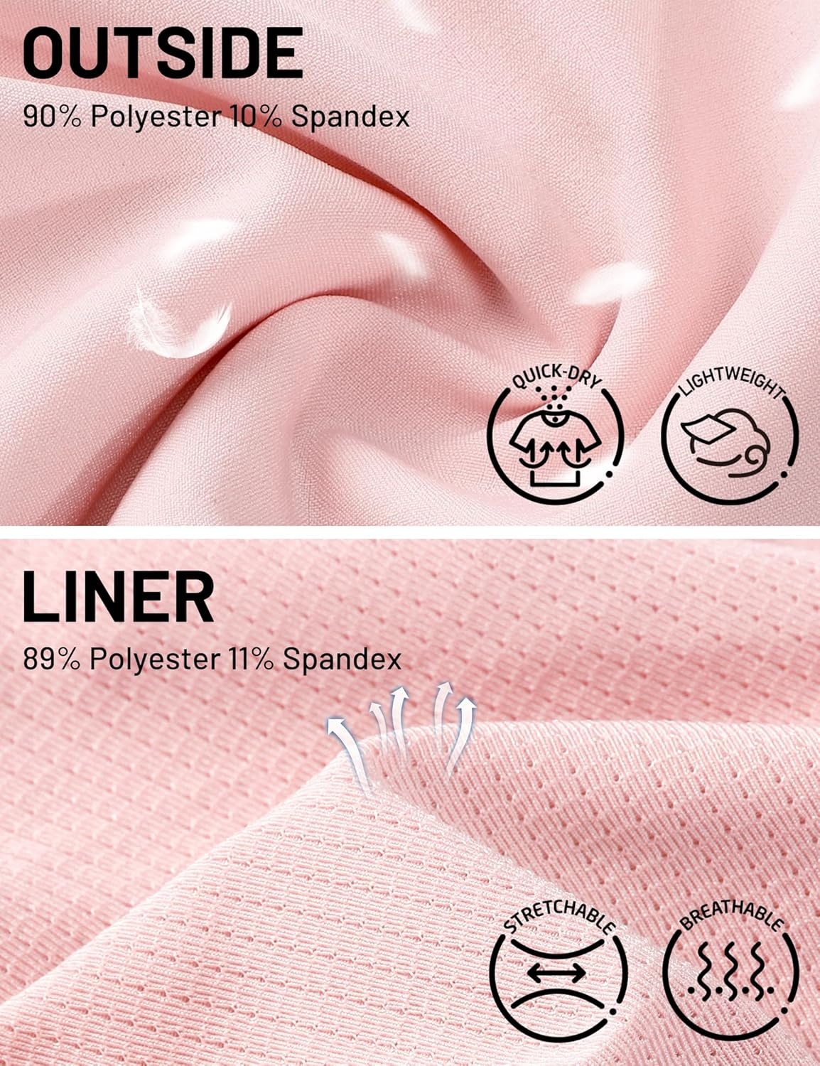 image:imageMIER Womens 2in1 Athletic Running Shorts with Pockets 3 High Waisted Quick Dry Active Exercise Shorts with Mesh LinerLight Pink