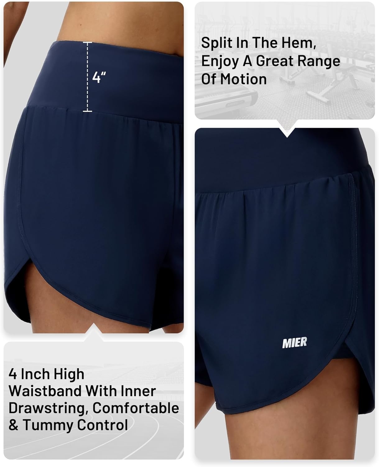 image:imageMIER Womens 2in1 Athletic Running Shorts with Pockets 3 High Waisted Quick Dry Active Exercise Shorts with Mesh LinerNavy