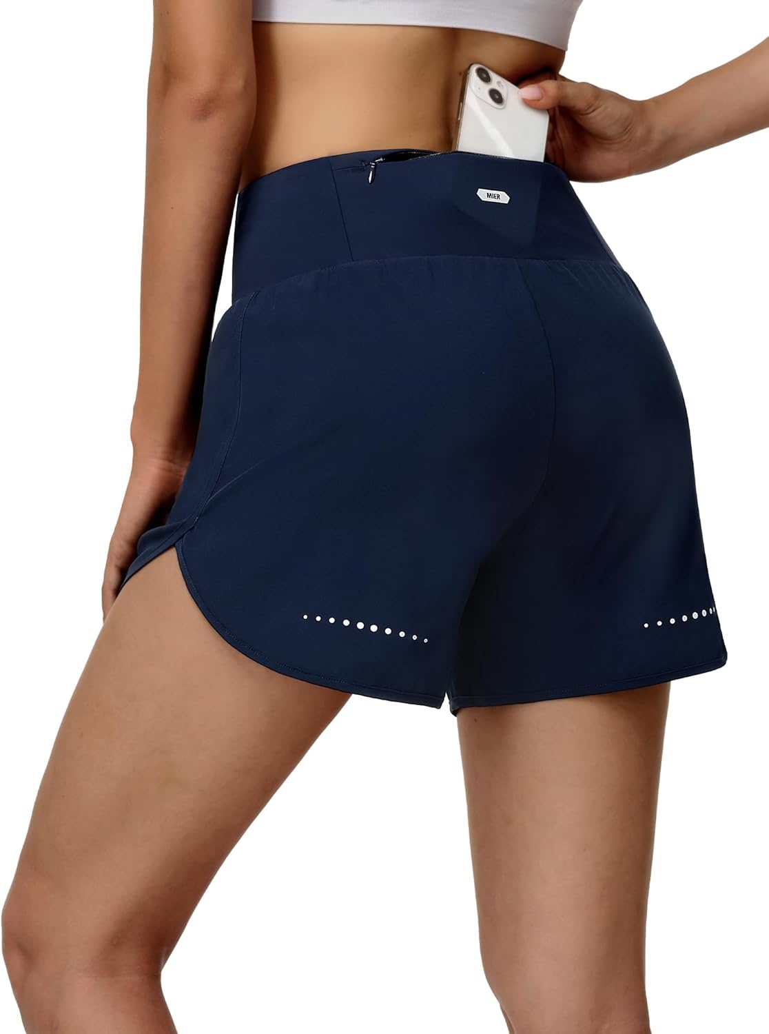 image:imageMIER Womens 2in1 Athletic Running Shorts with Pockets 3 High Waisted Quick Dry Active Exercise Shorts with Mesh LinerNavy