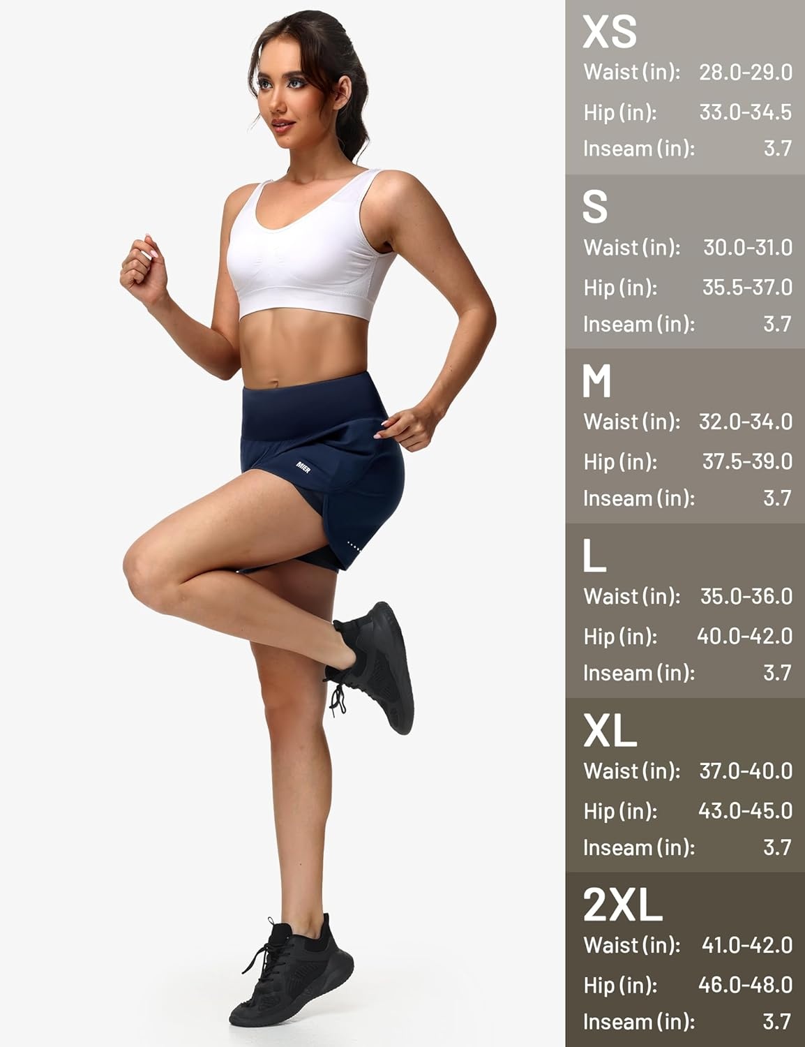 image:imageMIER Womens 2in1 Athletic Running Shorts with Pockets 3 High Waisted Quick Dry Active Exercise Shorts with Mesh LinerNavy