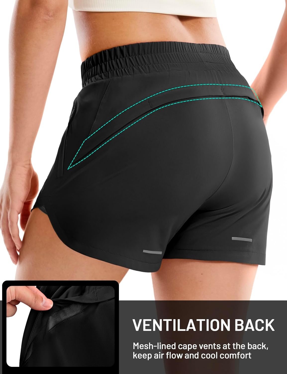 image:imageMIER Womens 3 Running Shorts with Mesh Liner Mid Waisted 2 in 1 Quick Dry Workout Gym Athletic Shorts with Zipper PocketsBlack