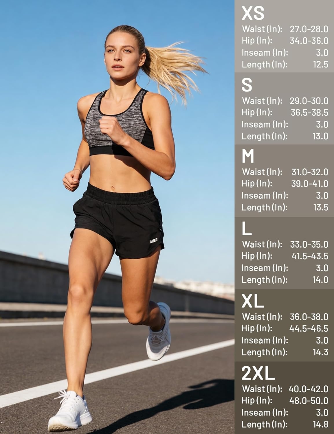 image:imageMIER Womens 3 Running Shorts with Mesh Liner Mid Waisted 2 in 1 Quick Dry Workout Gym Athletic Shorts with Zipper PocketsBlack