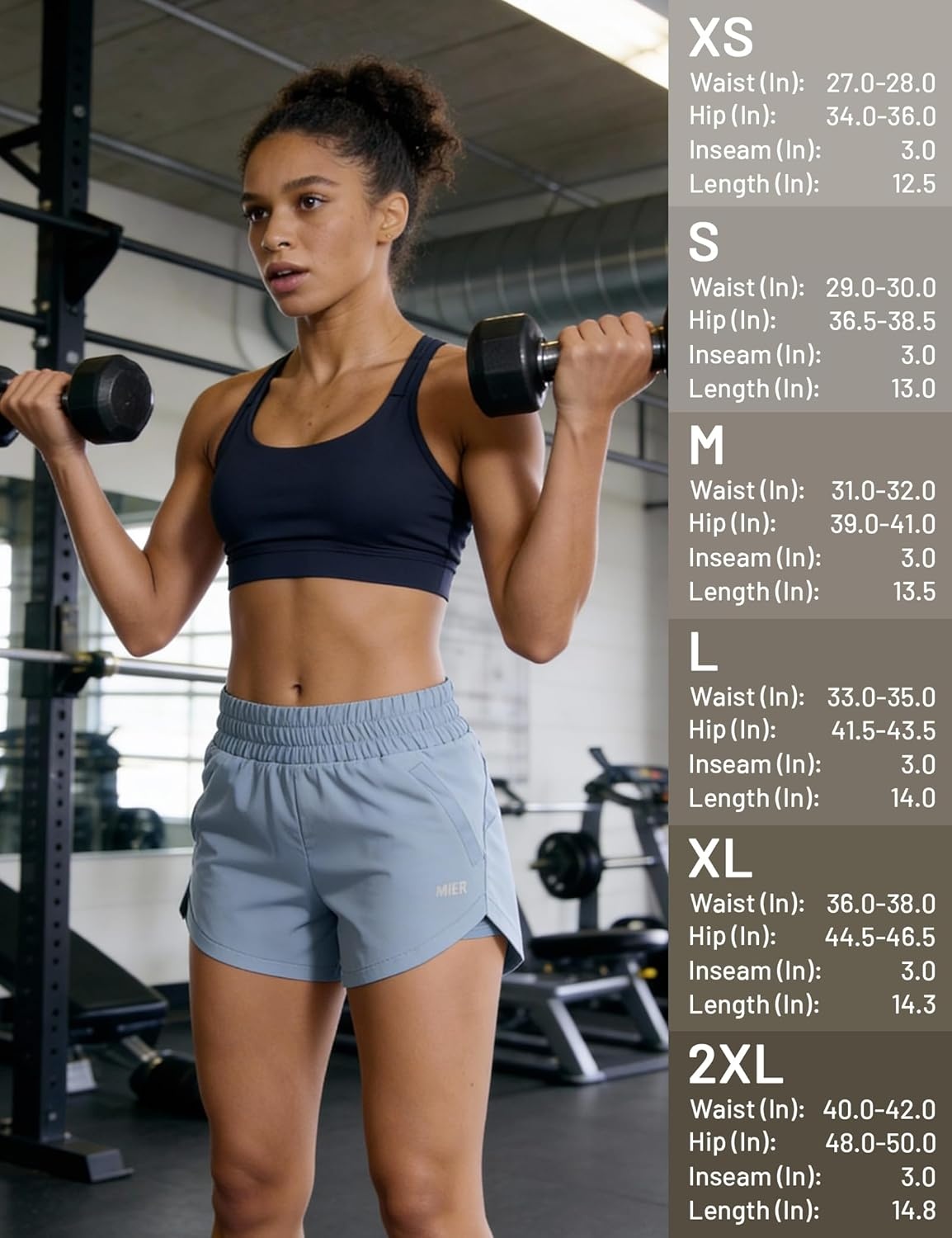 image:imageMIER Womens 3 Running Shorts with Mesh Liner Mid Waisted 2 in 1 Quick Dry Workout Gym Athletic Shorts with Zipper PocketsDusty Blue