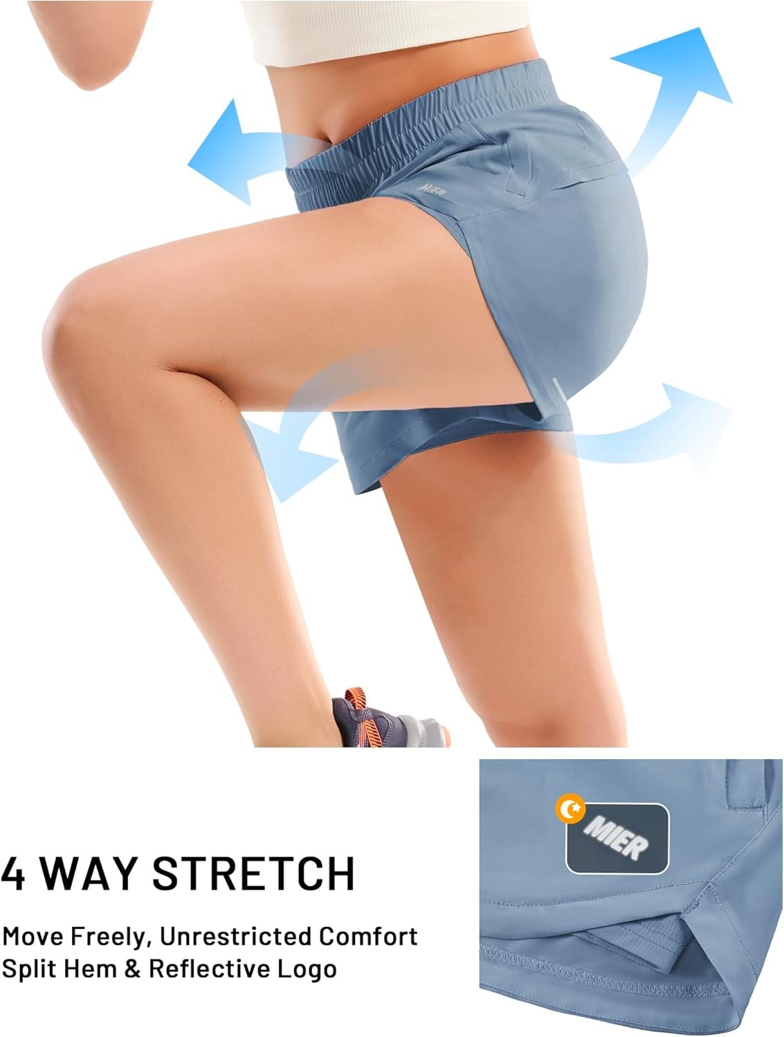 image:imageMIER Womens 3 Running Shorts with Mesh Liner Mid Waisted 2 in 1 Quick Dry Workout Gym Athletic Shorts with Zipper PocketsDusty Blue