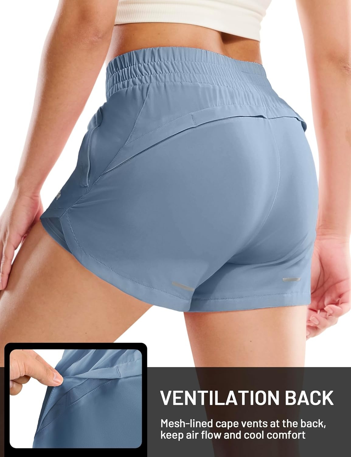 image:imageMIER Womens 3 Running Shorts with Mesh Liner Mid Waisted 2 in 1 Quick Dry Workout Gym Athletic Shorts with Zipper PocketsDusty Blue