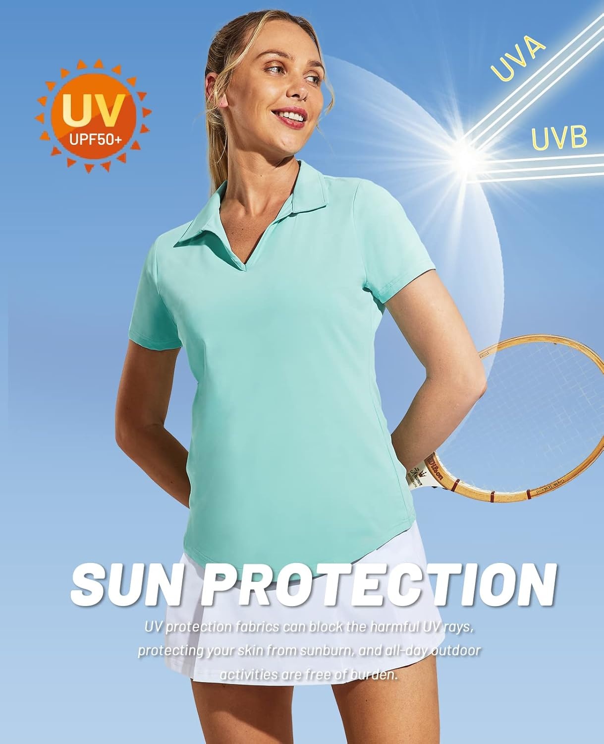 image:imageMIER Womens Golf Polo Shirts Collared V Neck Short Sleeve Tennis Shirt Dry Fit Moisture WickingAqua