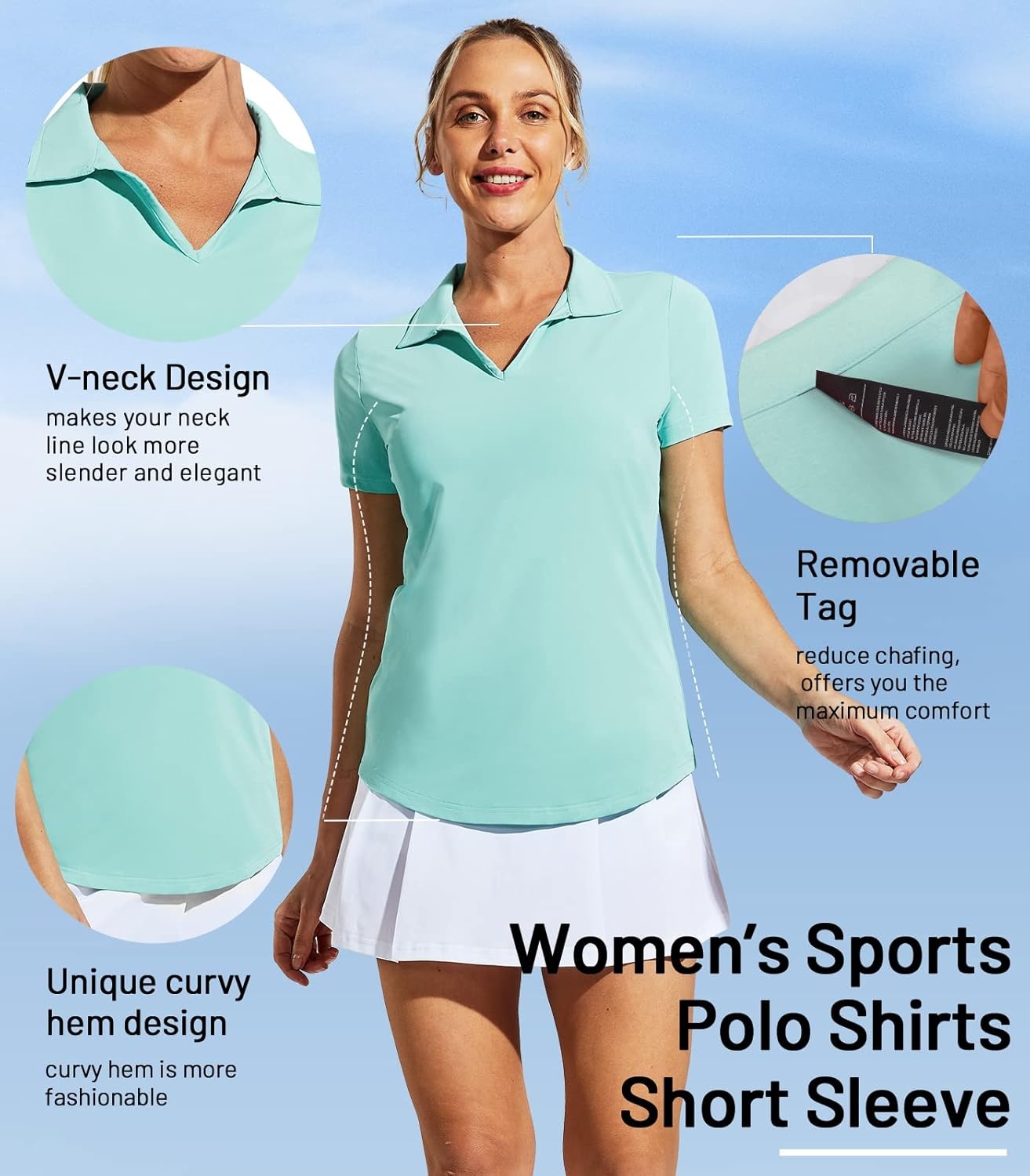 image:imageMIER Womens Golf Polo Shirts Collared V Neck Short Sleeve Tennis Shirt Dry Fit Moisture WickingAqua