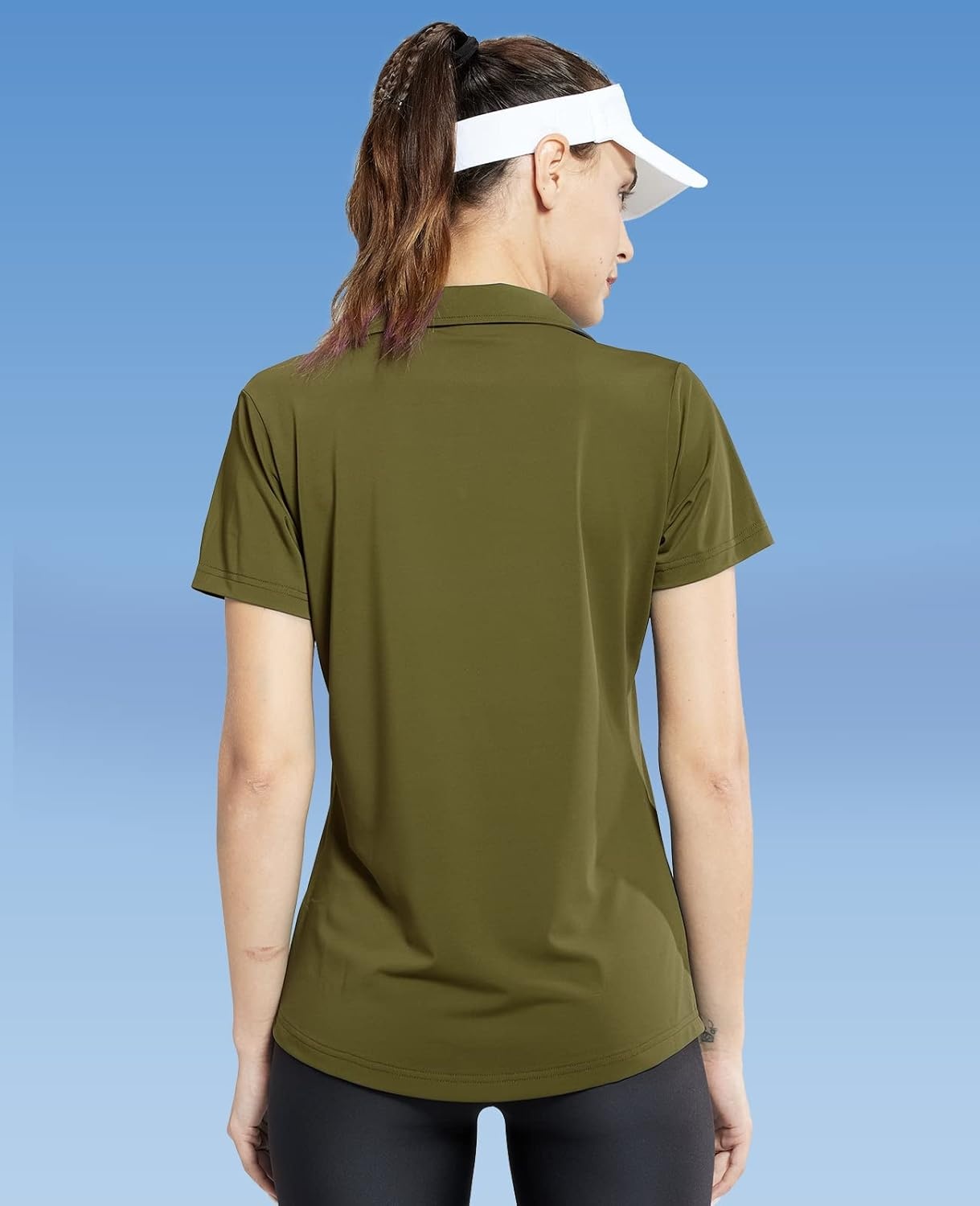 image:imageMIER Womens Golf Polo Shirts Collared V Neck Short Sleeve Tennis Shirt Dry Fit Moisture WickingArmy Green