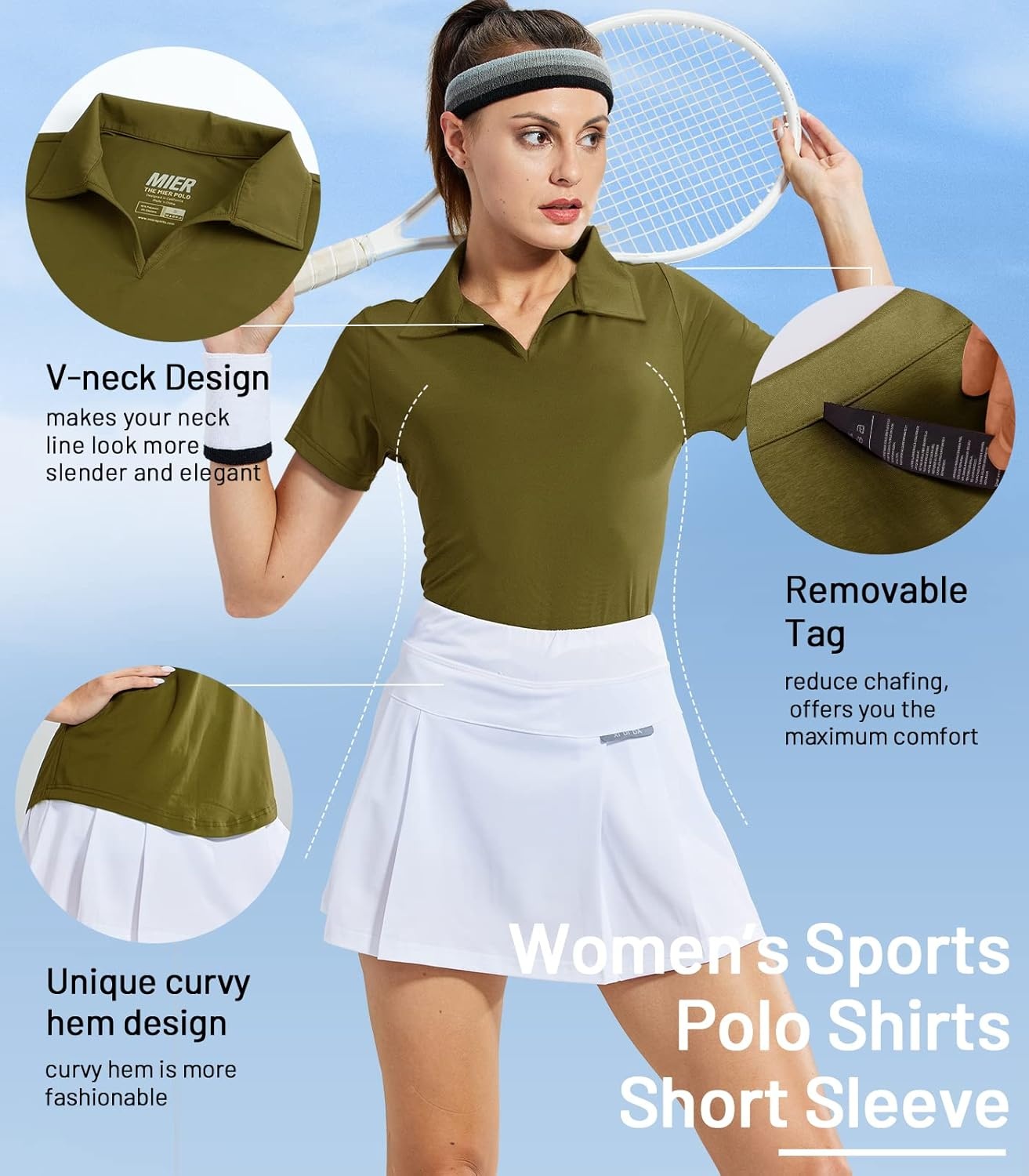 image:imageMIER Womens Golf Polo Shirts Collared V Neck Short Sleeve Tennis Shirt Dry Fit Moisture WickingArmy Green