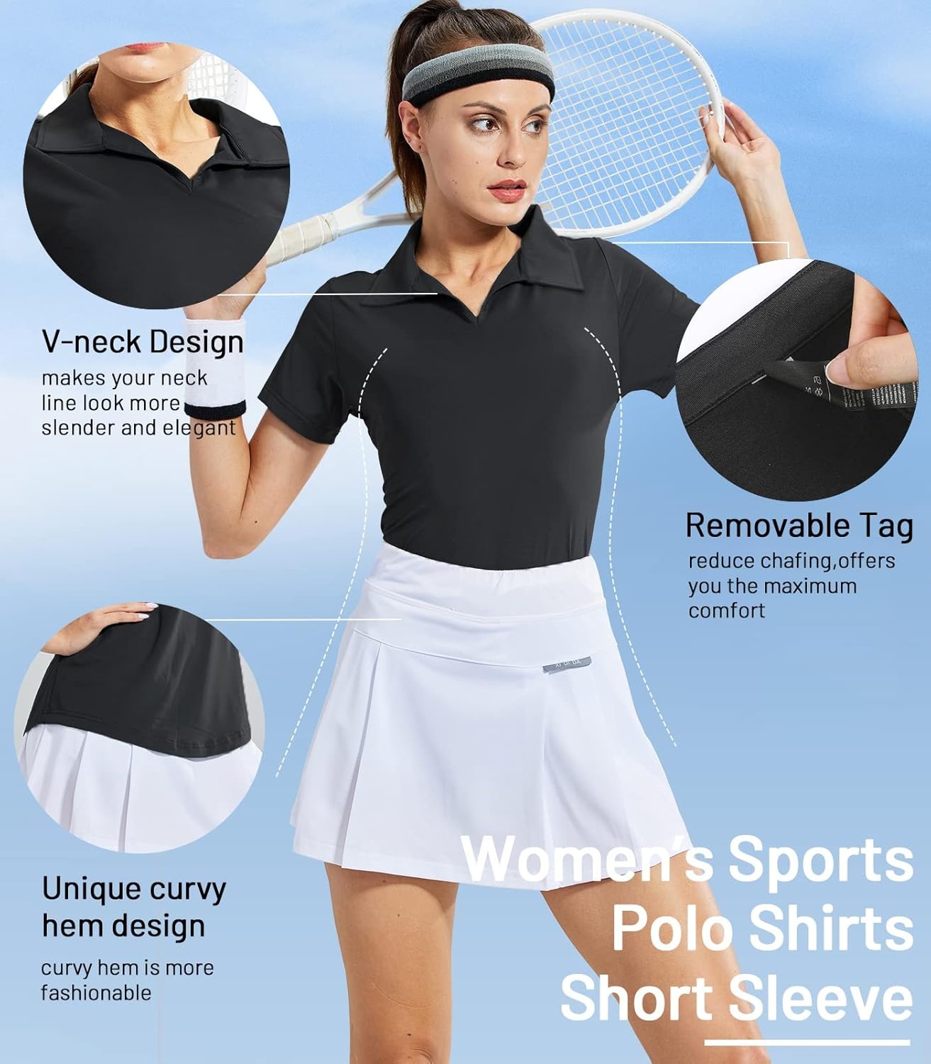 image:imageMIER Womens Golf Polo Shirts Collared V Neck Short Sleeve Tennis Shirt Dry Fit Moisture WickingBlack