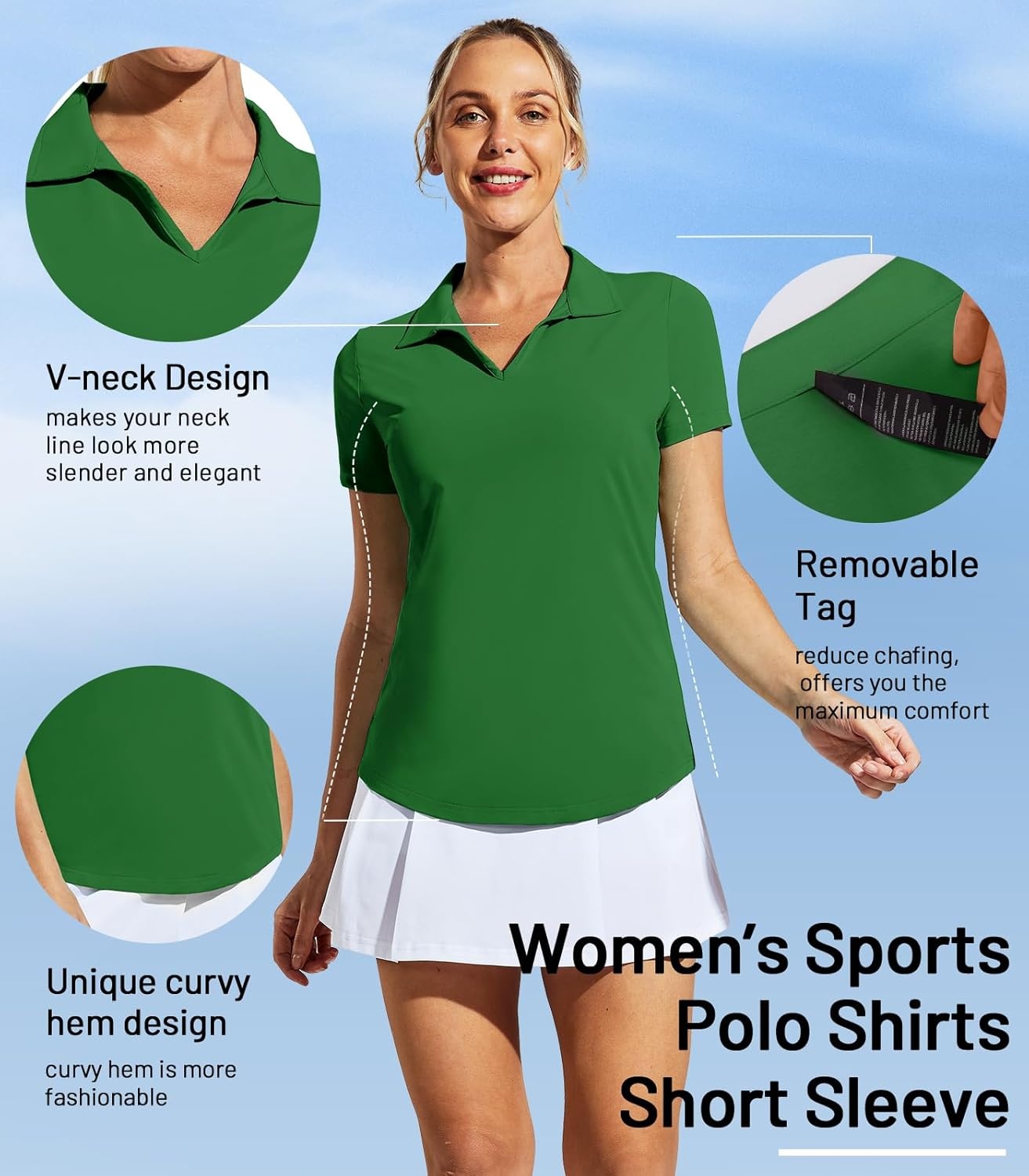 image:imageMIER Womens Golf Polo Shirts Collared V Neck Short Sleeve Tennis Shirt Dry Fit Moisture WickingGreen