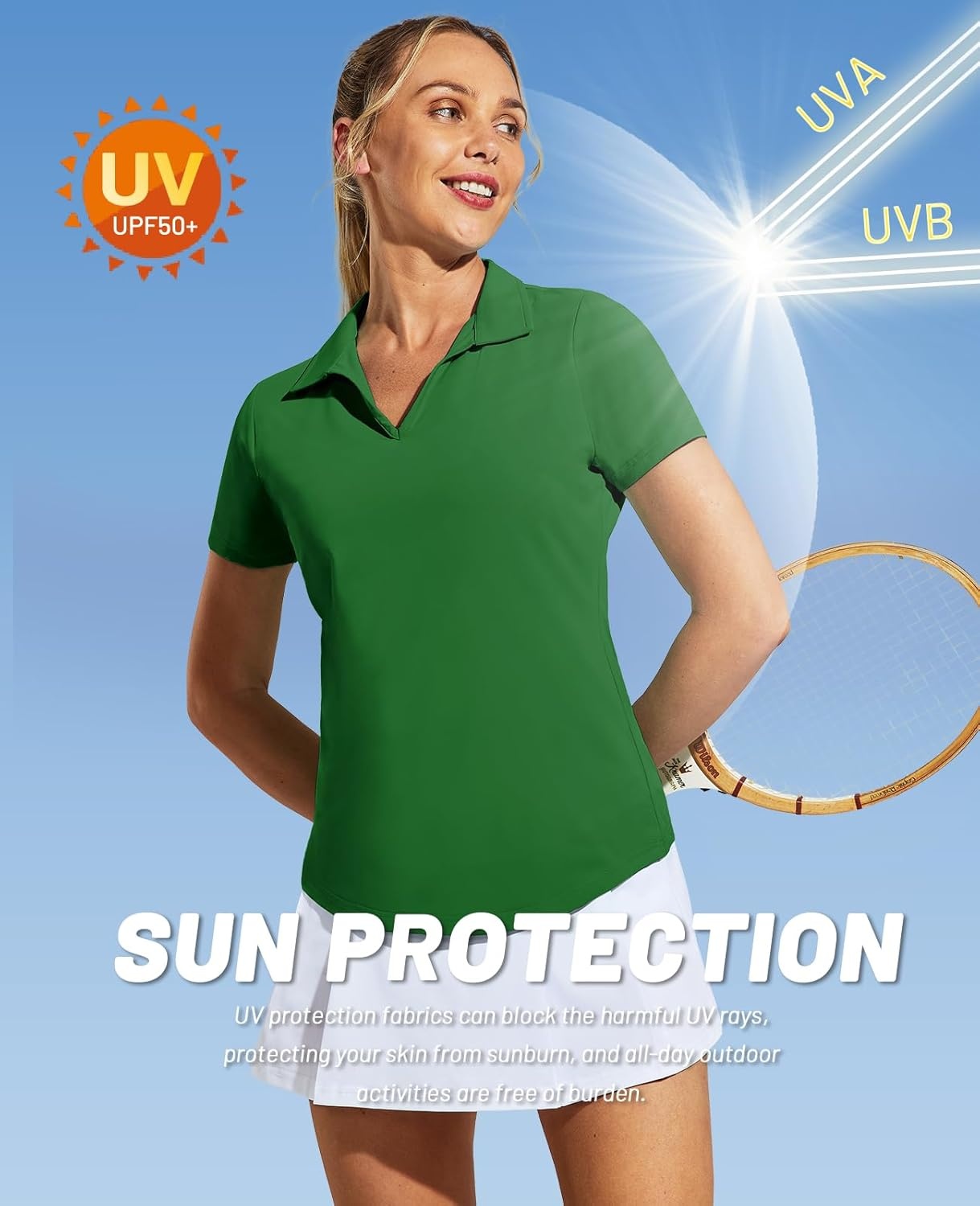 image:imageMIER Womens Golf Polo Shirts Collared V Neck Short Sleeve Tennis Shirt Dry Fit Moisture WickingGreen