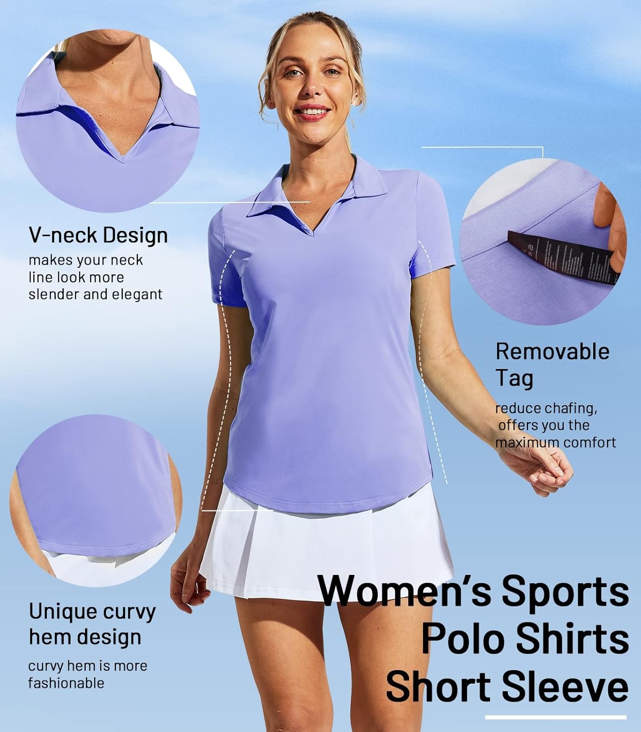 image:imageMIER Womens Golf Polo Shirts Collared V Neck Short Sleeve Tennis Shirt Dry Fit Moisture WickingLavender