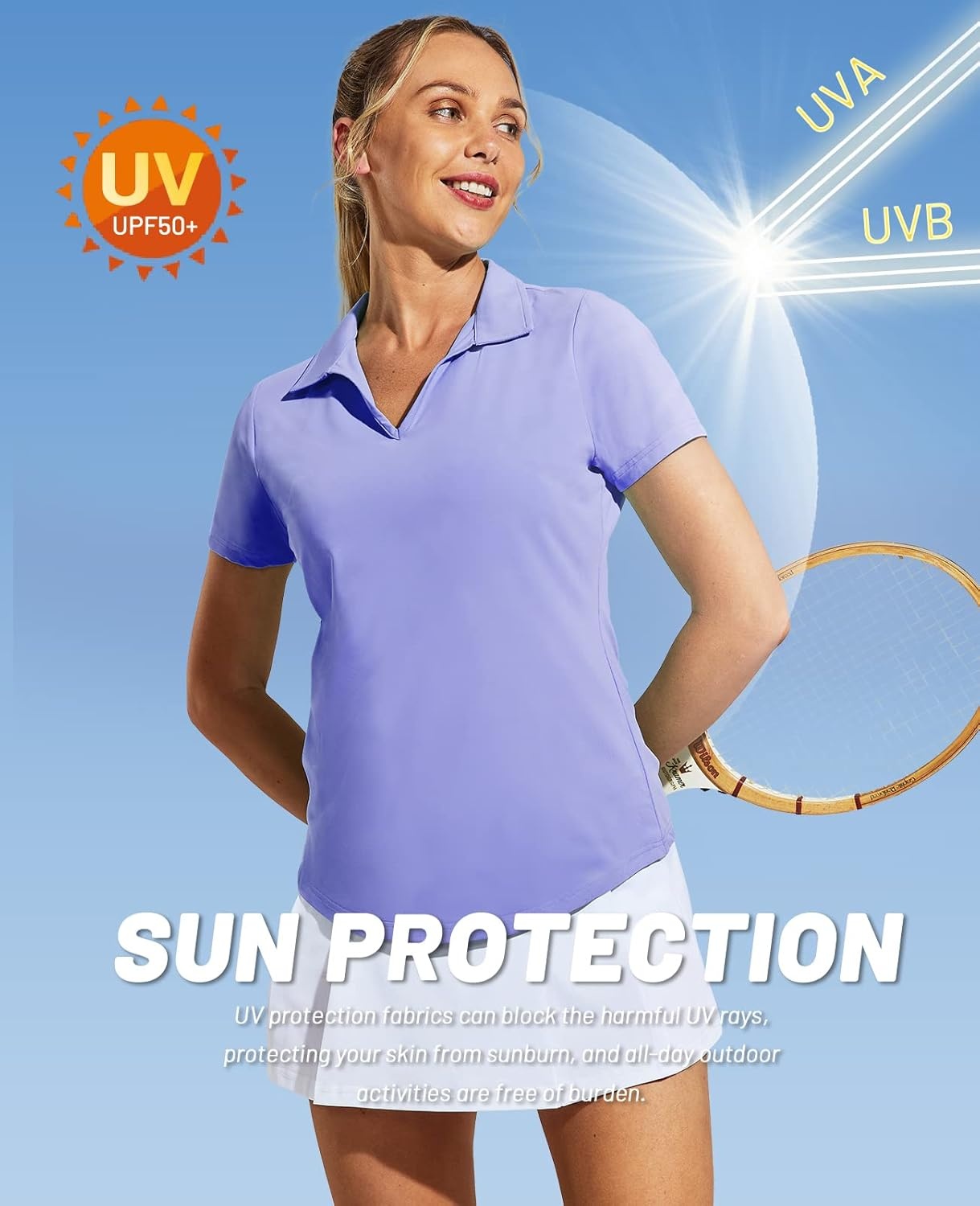 image:imageMIER Womens Golf Polo Shirts Collared V Neck Short Sleeve Tennis Shirt Dry Fit Moisture WickingLavender