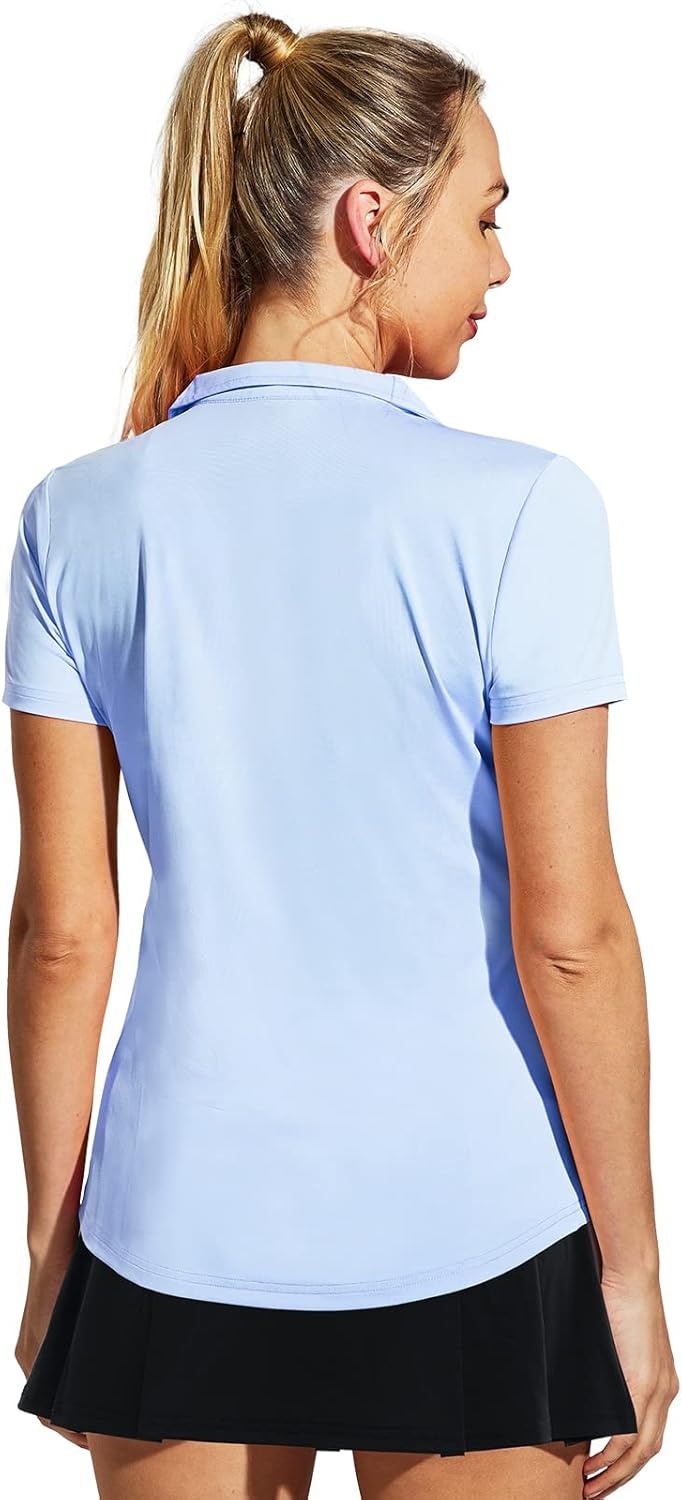 image:imageMIER Womens Golf Polo Shirts Collared V Neck Short Sleeve Tennis Shirt Dry Fit Moisture WickingLight Blue