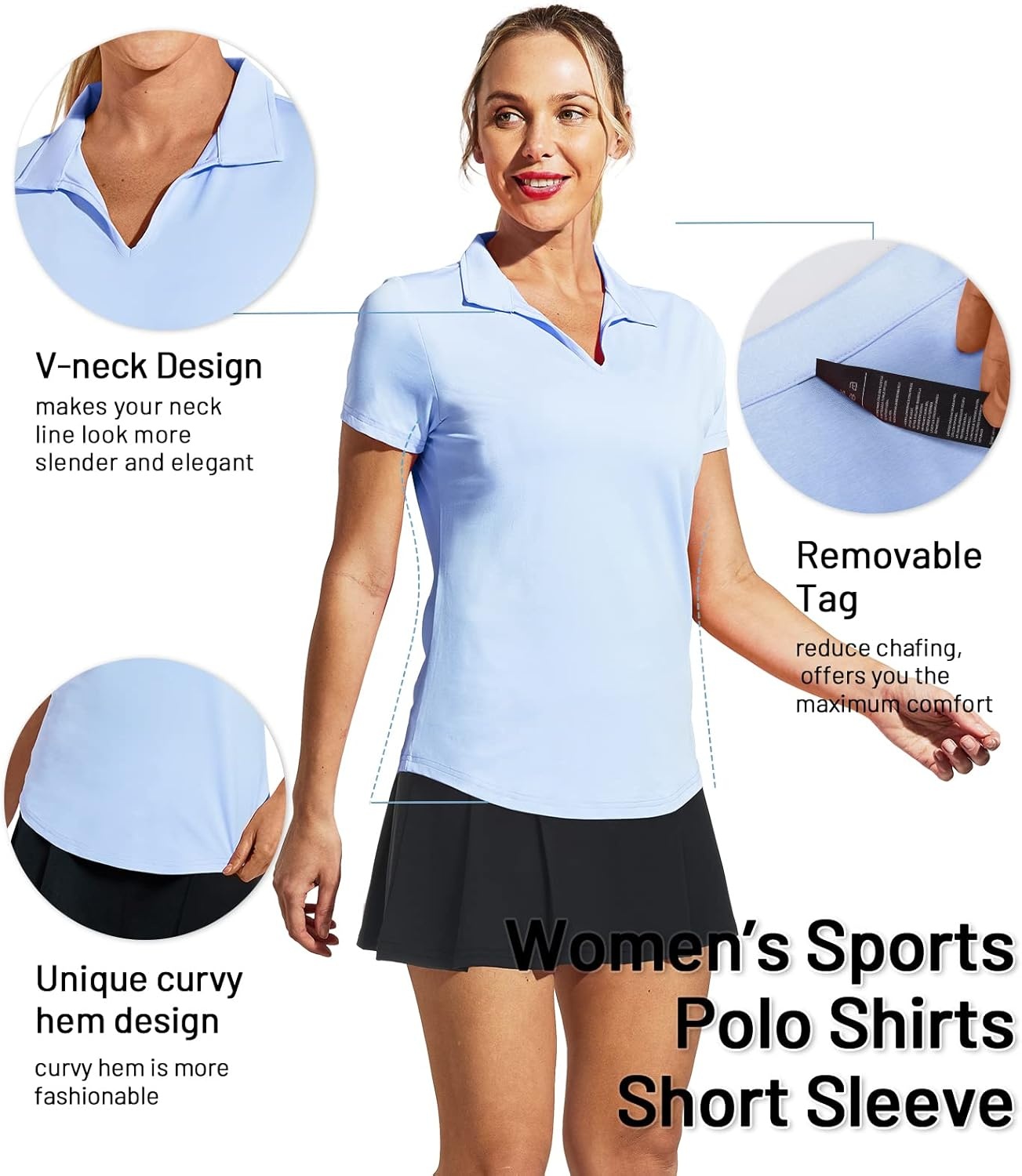 image:imageMIER Womens Golf Polo Shirts Collared V Neck Short Sleeve Tennis Shirt Dry Fit Moisture WickingLight Blue