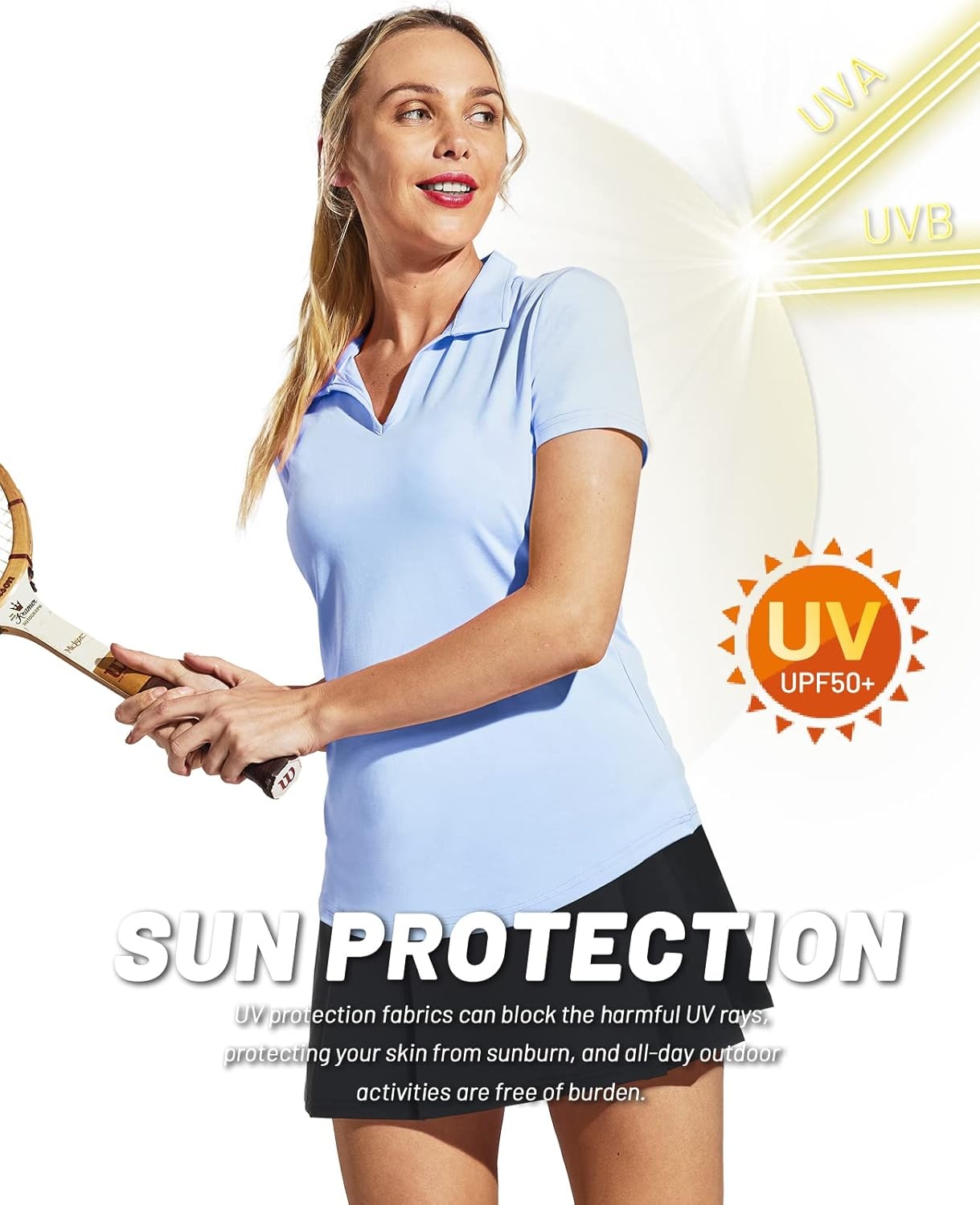 image:imageMIER Womens Golf Polo Shirts Collared V Neck Short Sleeve Tennis Shirt Dry Fit Moisture WickingLight Blue