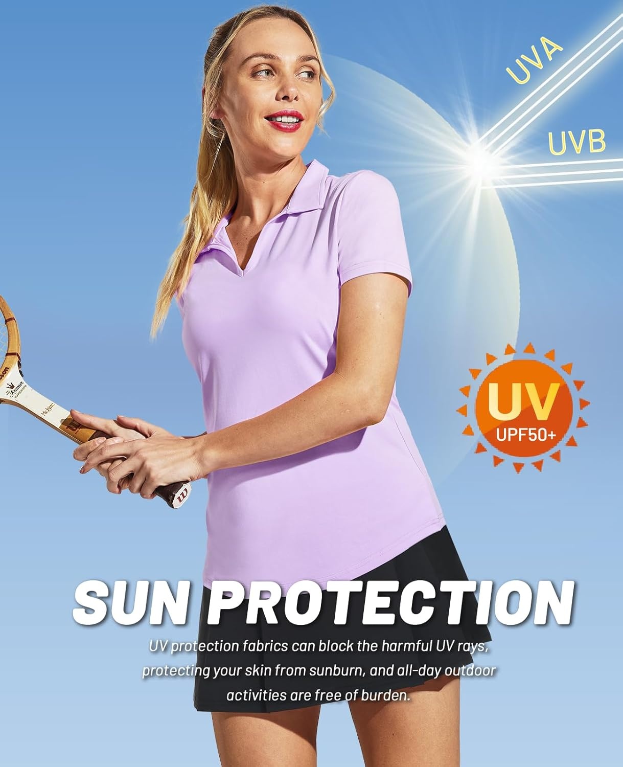 image:imageMIER Womens Golf Polo Shirts Collared V Neck Short Sleeve Tennis Shirt Dry Fit Moisture WickingLight Purple