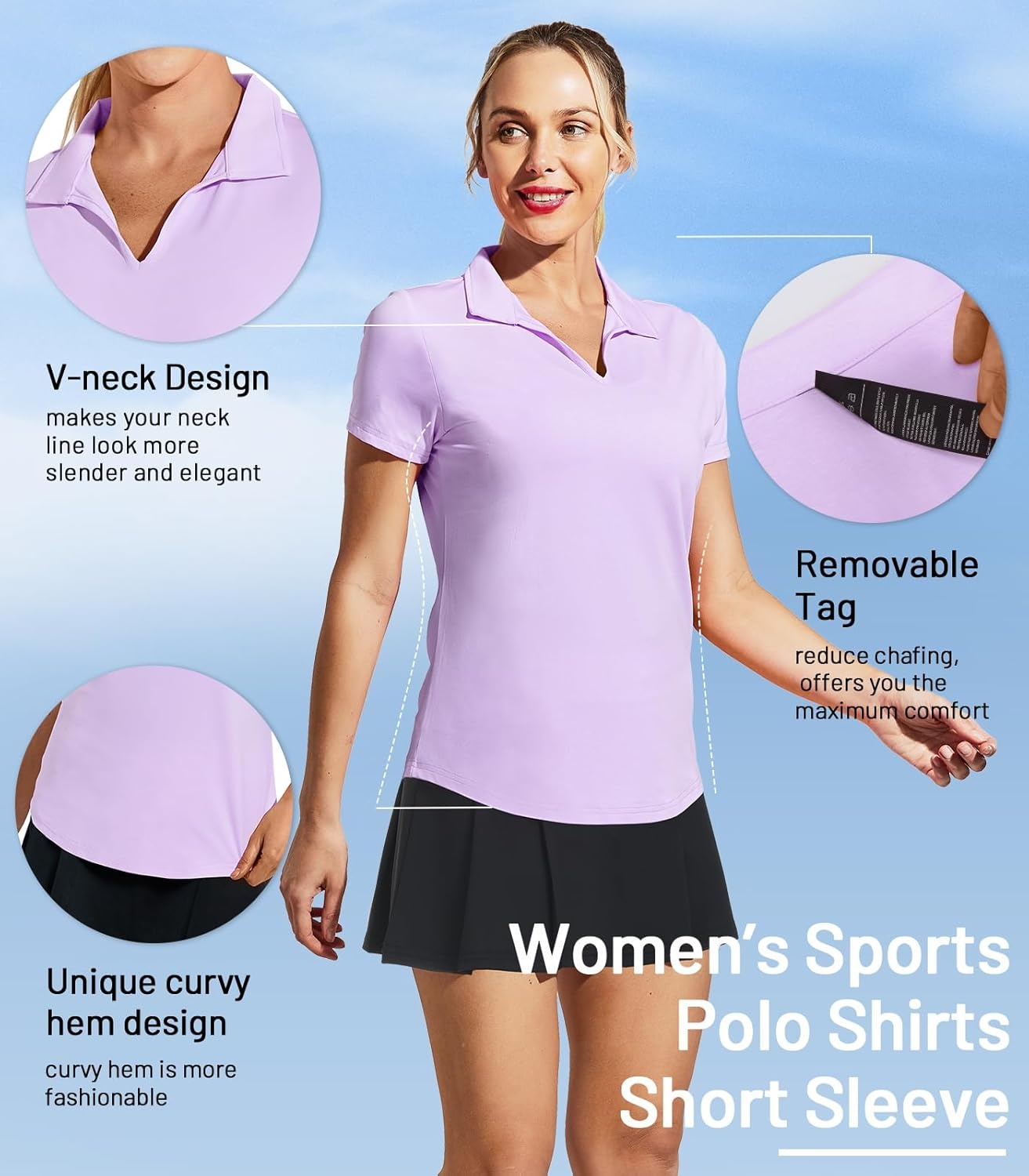 image:imageMIER Womens Golf Polo Shirts Collared V Neck Short Sleeve Tennis Shirt Dry Fit Moisture WickingLight Purple