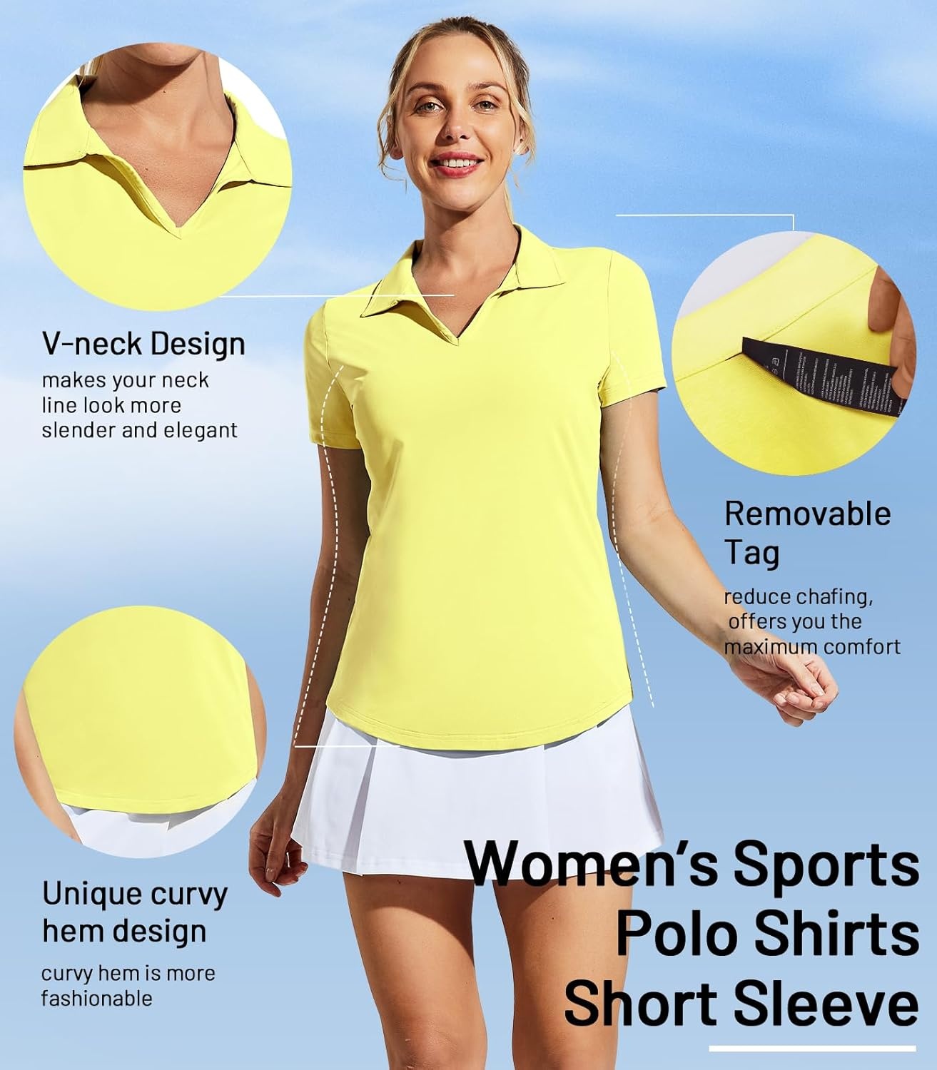 image:imageMIER Womens Golf Polo Shirts Collared V Neck Short Sleeve Tennis Shirt Dry Fit Moisture WickingLight Yellow