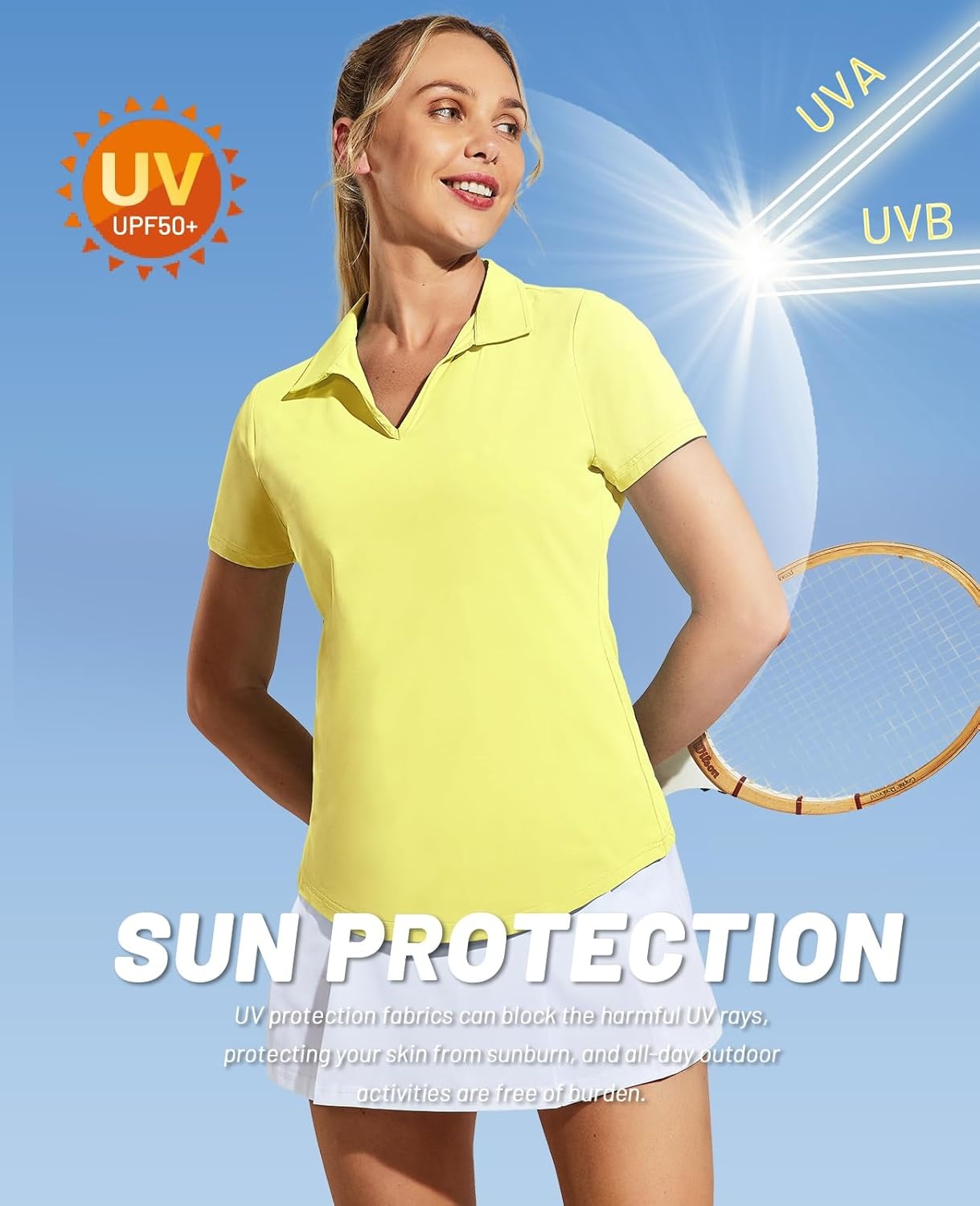 image:imageMIER Womens Golf Polo Shirts Collared V Neck Short Sleeve Tennis Shirt Dry Fit Moisture WickingLight Yellow
