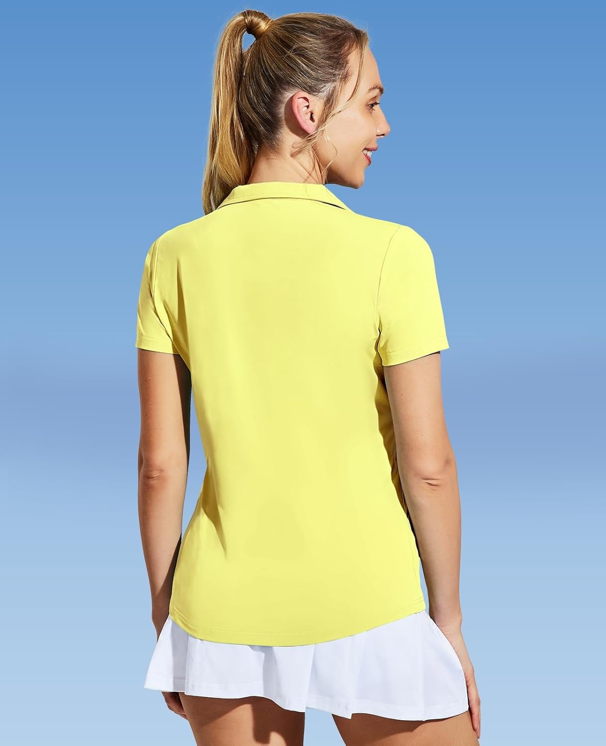 image:imageMIER Womens Golf Polo Shirts Collared V Neck Short Sleeve Tennis Shirt Dry Fit Moisture WickingLight Yellow