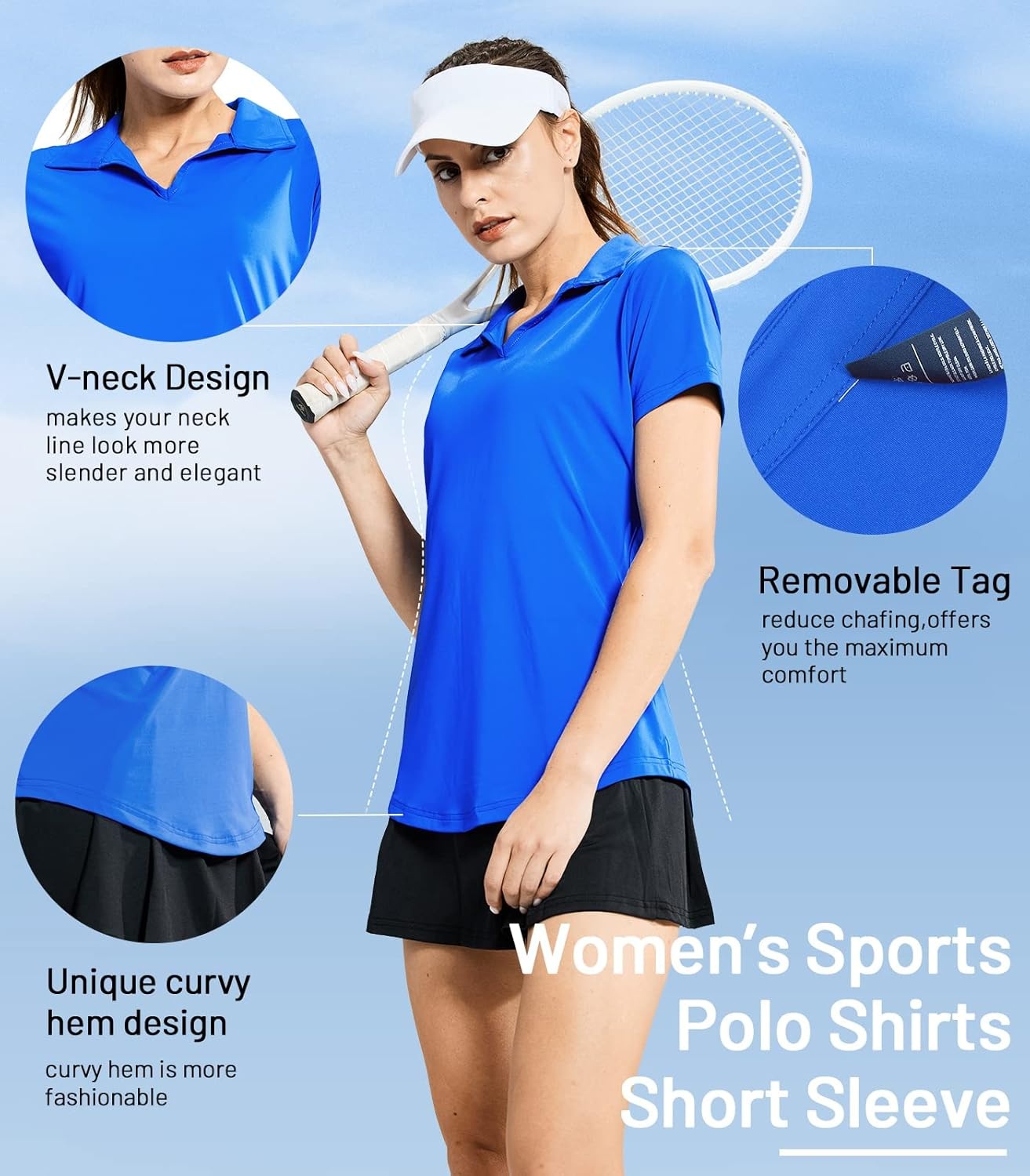 image:imageMIER Womens Golf Polo Shirts Collared V Neck Short Sleeve Tennis Shirt Dry Fit Moisture WickingOcean Blue