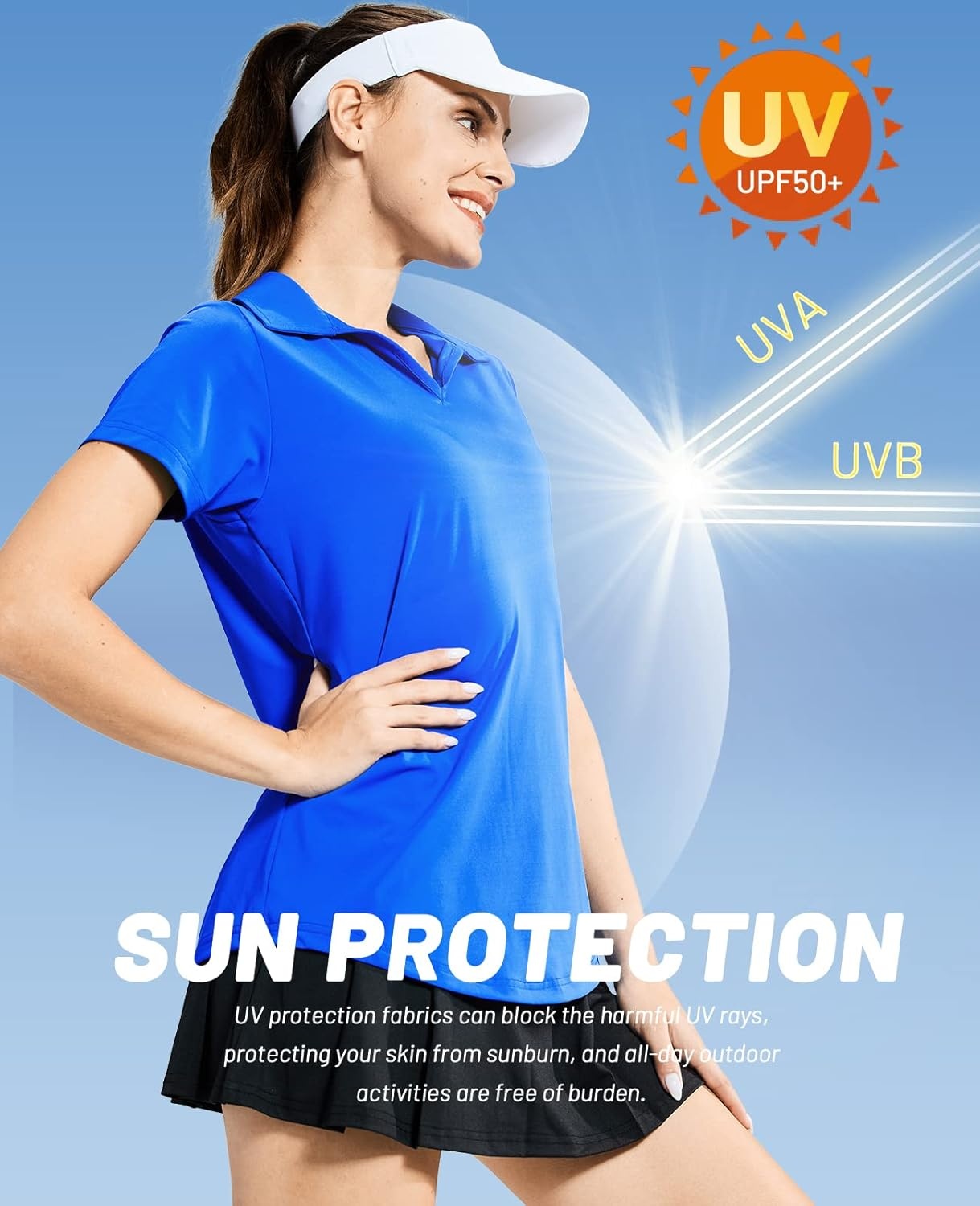 image:imageMIER Womens Golf Polo Shirts Collared V Neck Short Sleeve Tennis Shirt Dry Fit Moisture WickingOcean Blue