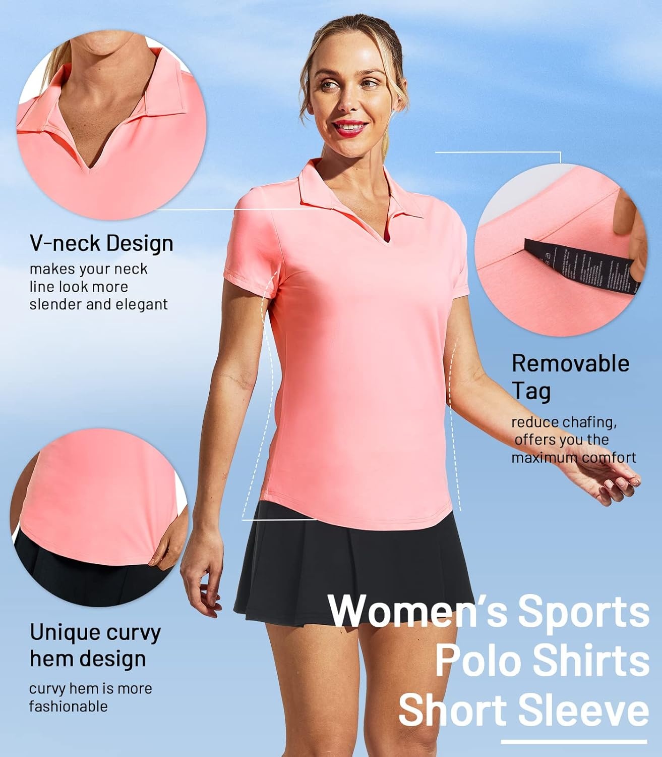 image:imageMIER Womens Golf Polo Shirts Collared V Neck Short Sleeve Tennis Shirt Dry Fit Moisture WickingPink