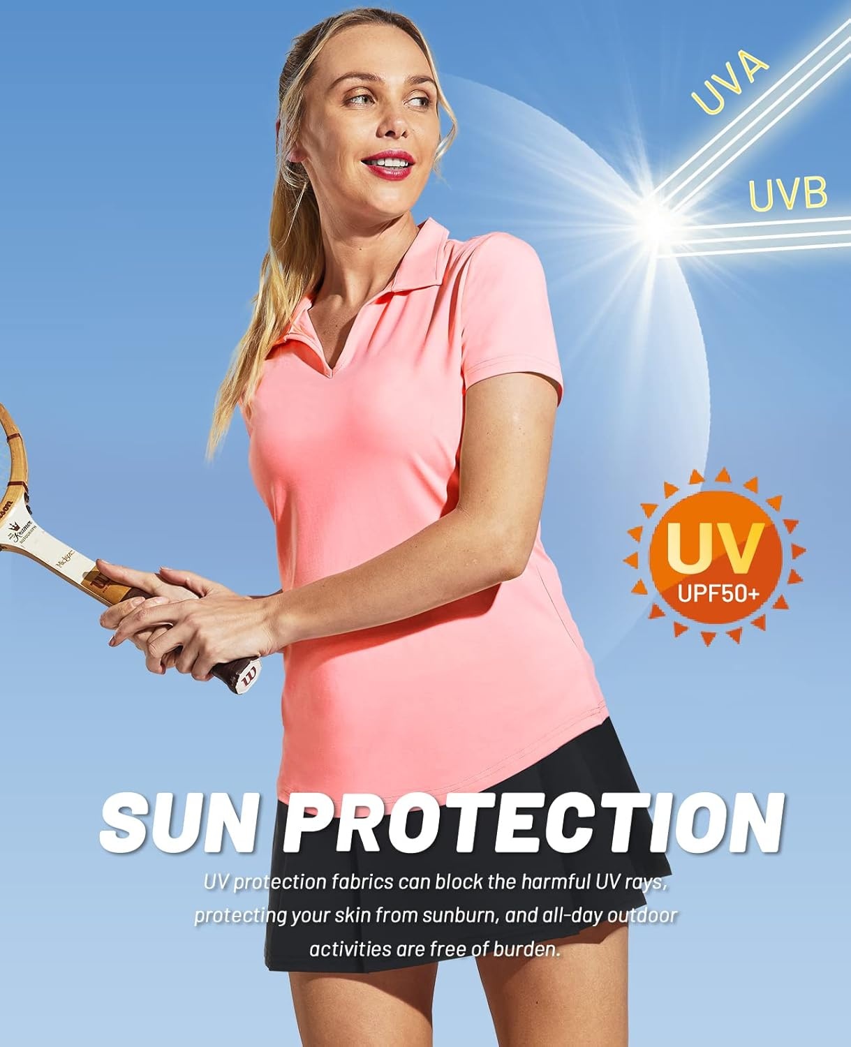 image:imageMIER Womens Golf Polo Shirts Collared V Neck Short Sleeve Tennis Shirt Dry Fit Moisture WickingPink