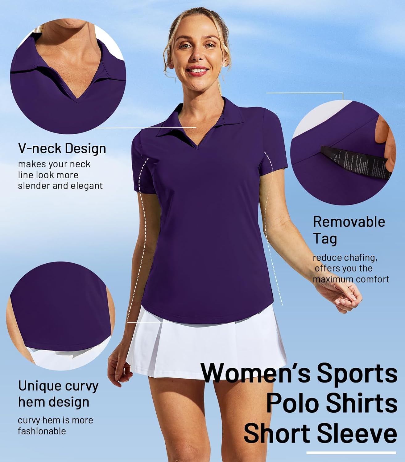 image:imageMIER Womens Golf Polo Shirts Collared V Neck Short Sleeve Tennis Shirt Dry Fit Moisture WickingPurple