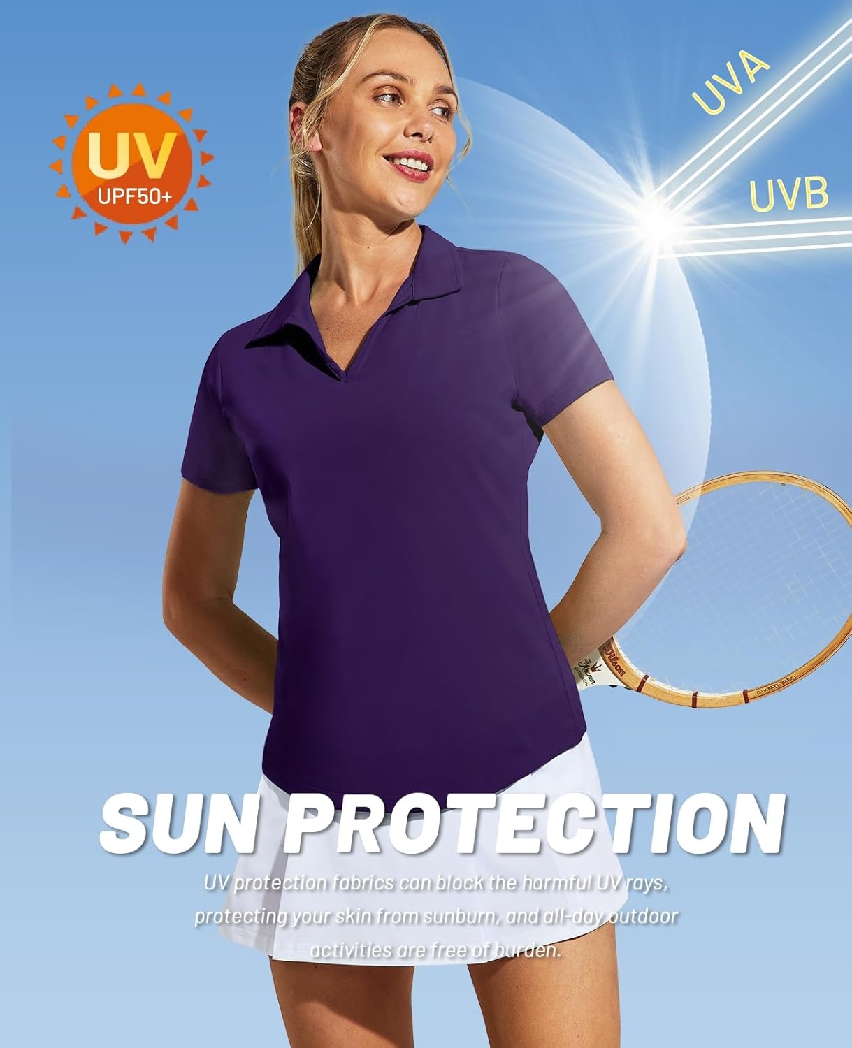 image:imageMIER Womens Golf Polo Shirts Collared V Neck Short Sleeve Tennis Shirt Dry Fit Moisture WickingPurple
